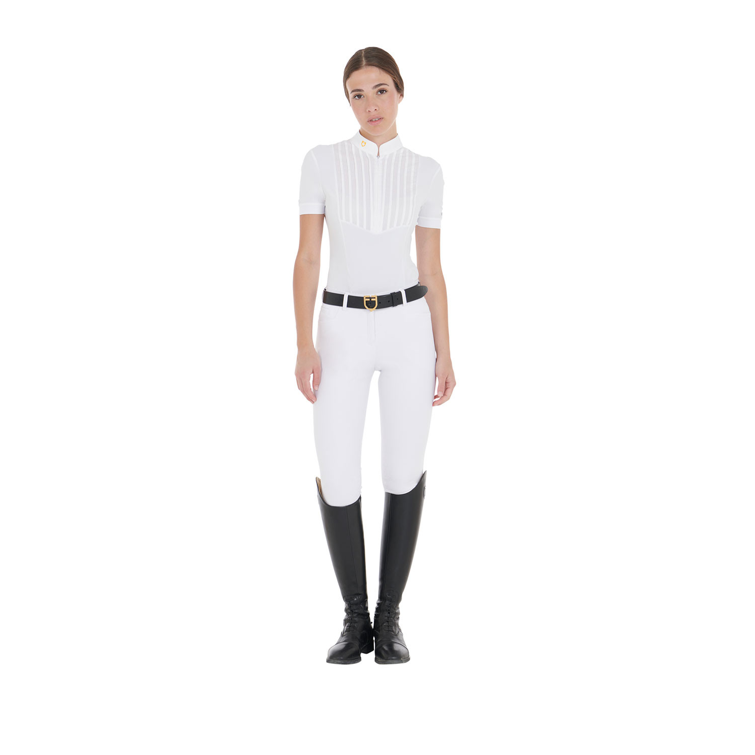 Tailliertes Damen-Poloshirt aus plissierter Baumwolle