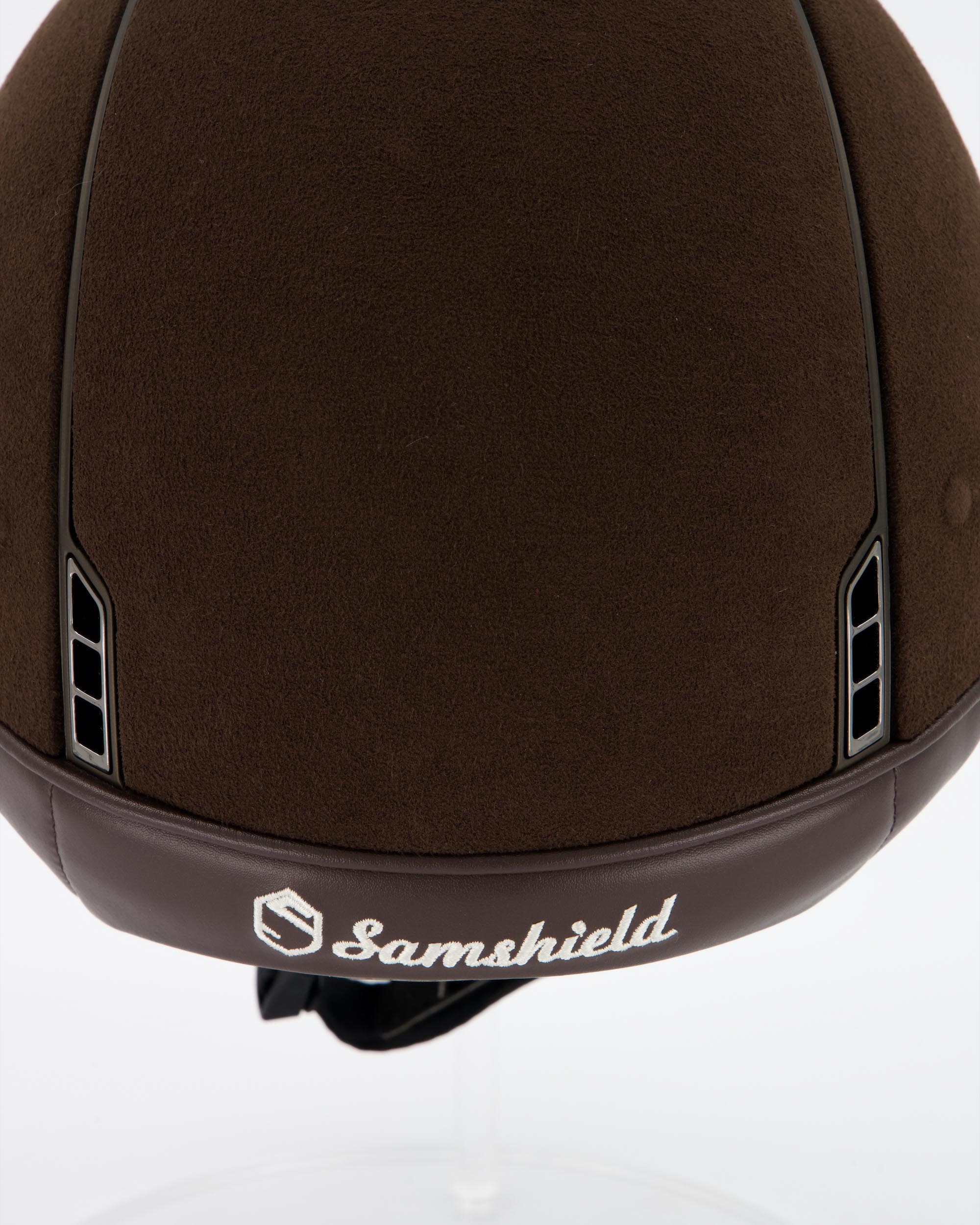 Riding helmet Miss Shield Premium Alcantara Frontalband Leather Matt Bronze in brown