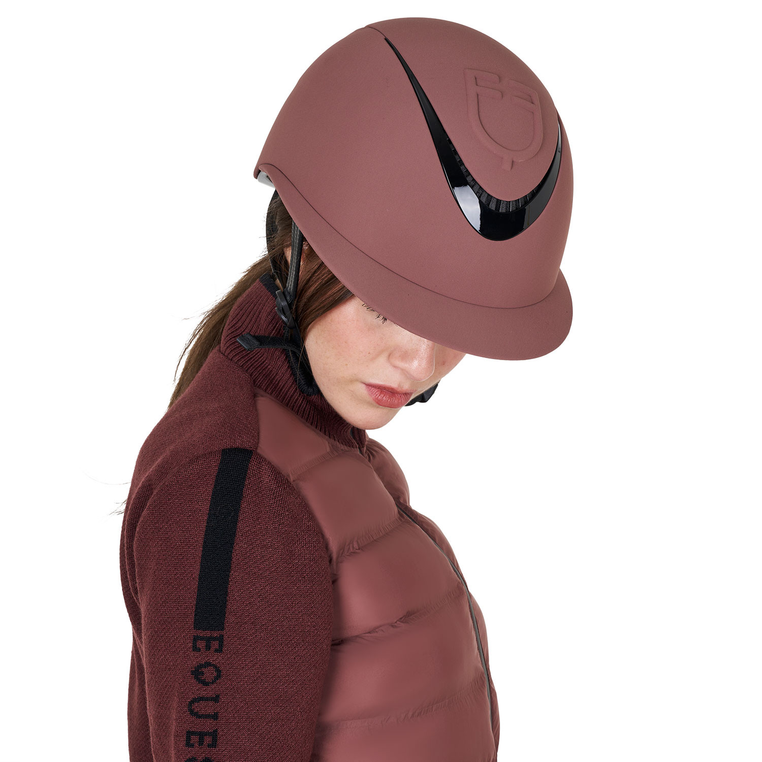 Reithelm für Damen mit breitem Schirm und geprägtem Logo, EN 1384-2023