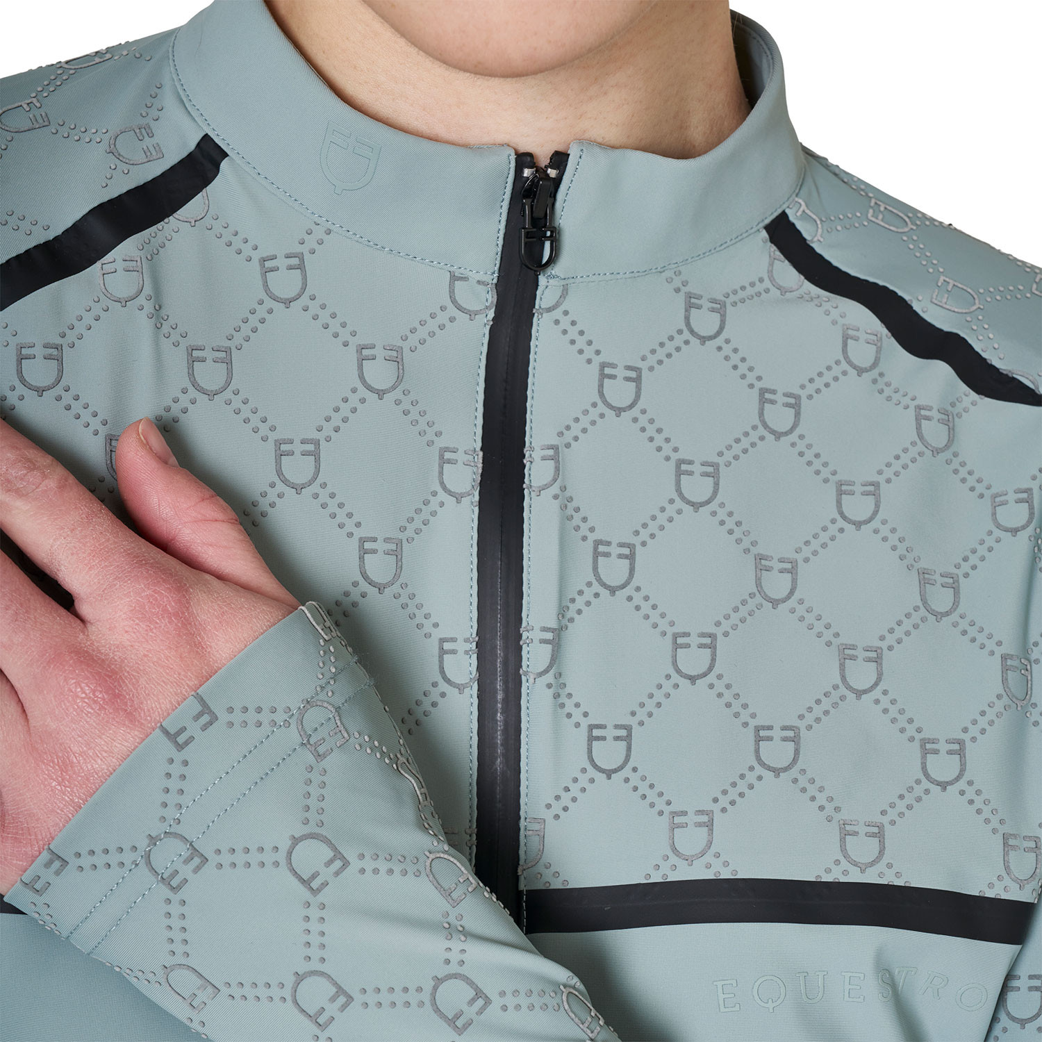 Damen-Trainingspolo langarm mit Monogramm-Print