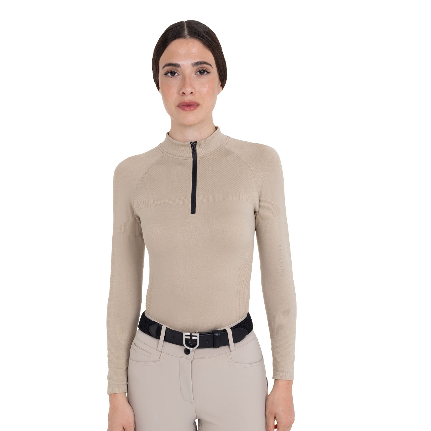 Trainings-Poloshirt für Damen aus technischem Strick mit Reißverschluss