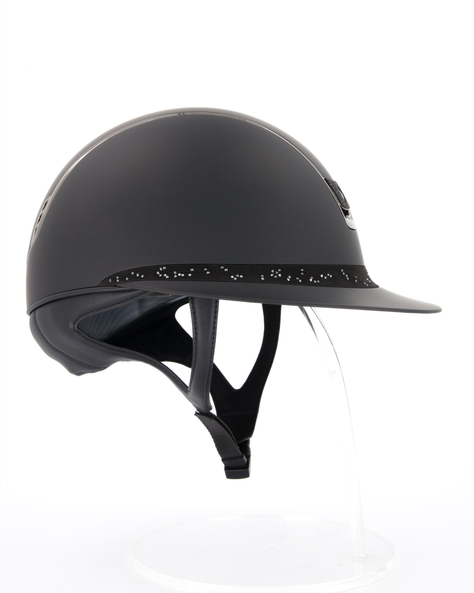 Reithelm 2.0 Miss Shield Shadowmatt Black, Frontal Band Crystal Leaf, Trim Chrome Black, Blason Crystal Fabric Black