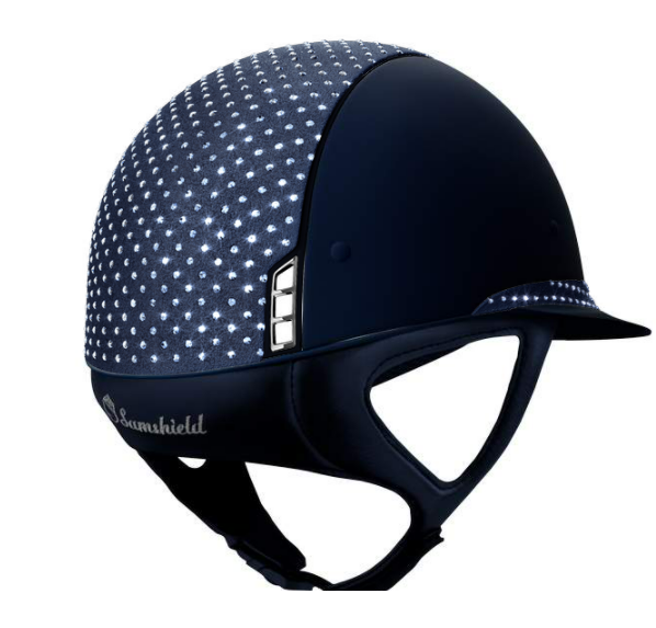 Reithelm Miss Shield Shadowmatt, Sparkling Demin Blue, Trim Matt Navy, Blason Silber in blau