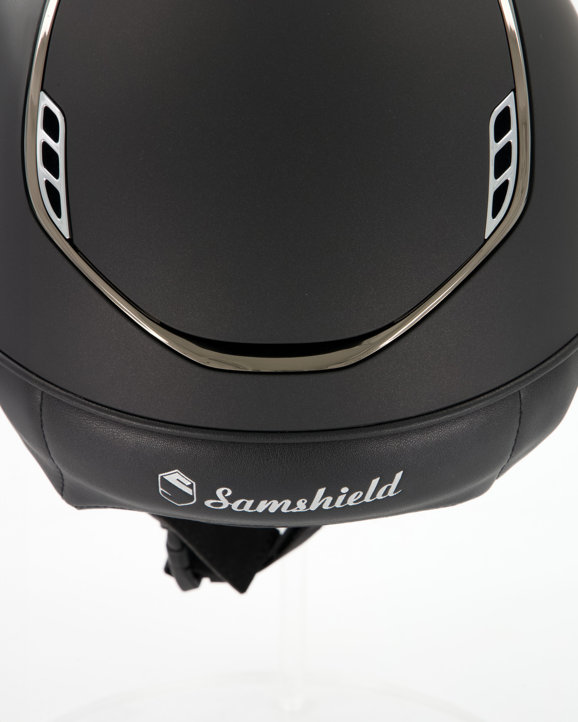 Riding helmet 2.0 Shadowmatt Black, Trim Black Chrome, Blason Crystal Fabric silver