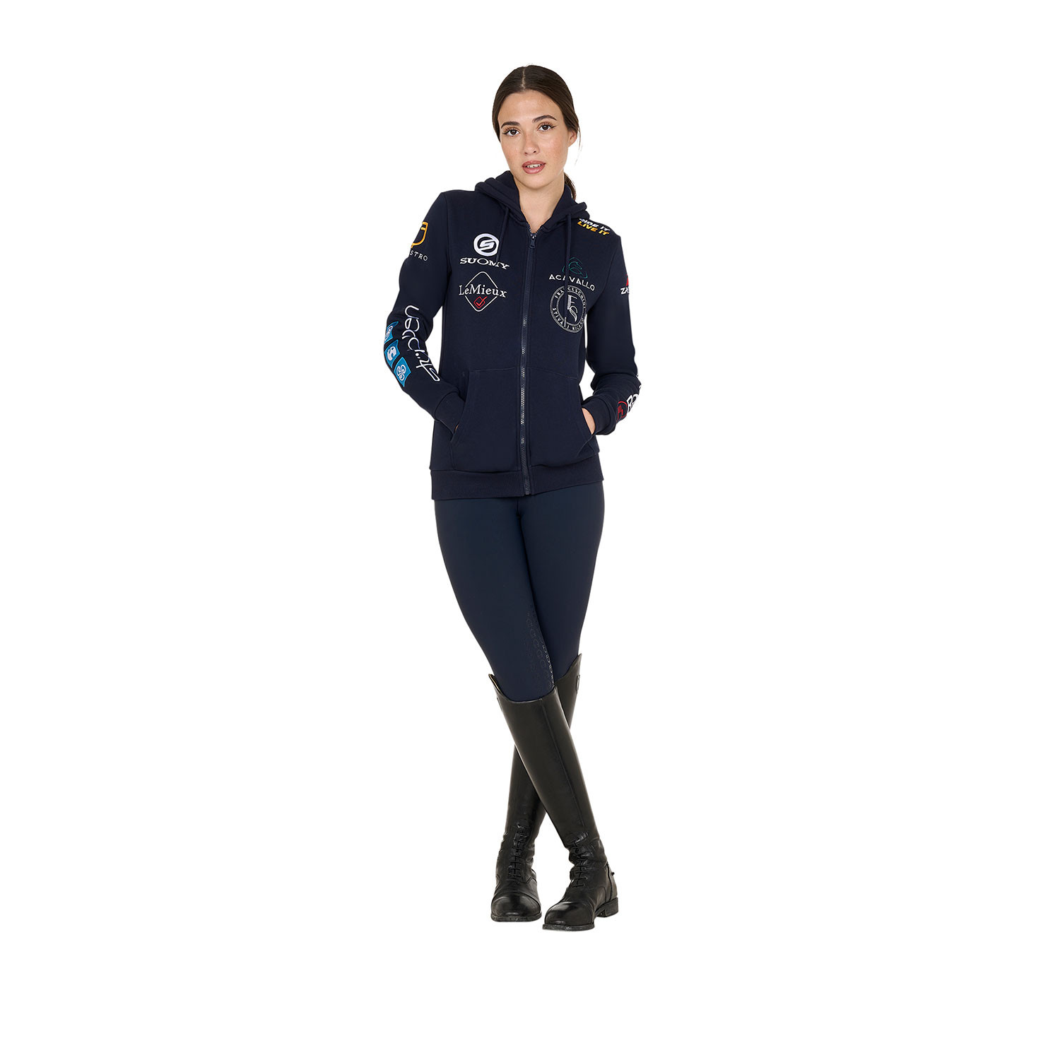 Damen-Kapuzenpullover mit mehreren Logos, Design 2024