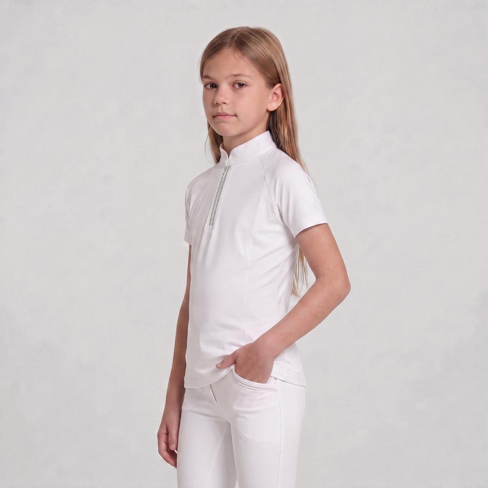 Turniershirt Classic Mädchen kurzarm mit Glitzerreißverschluss