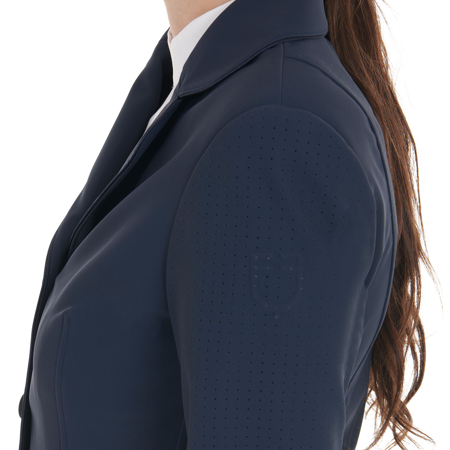 Damen-Turnierjacke mit drei Knöpfen aus perforiertem Stoff