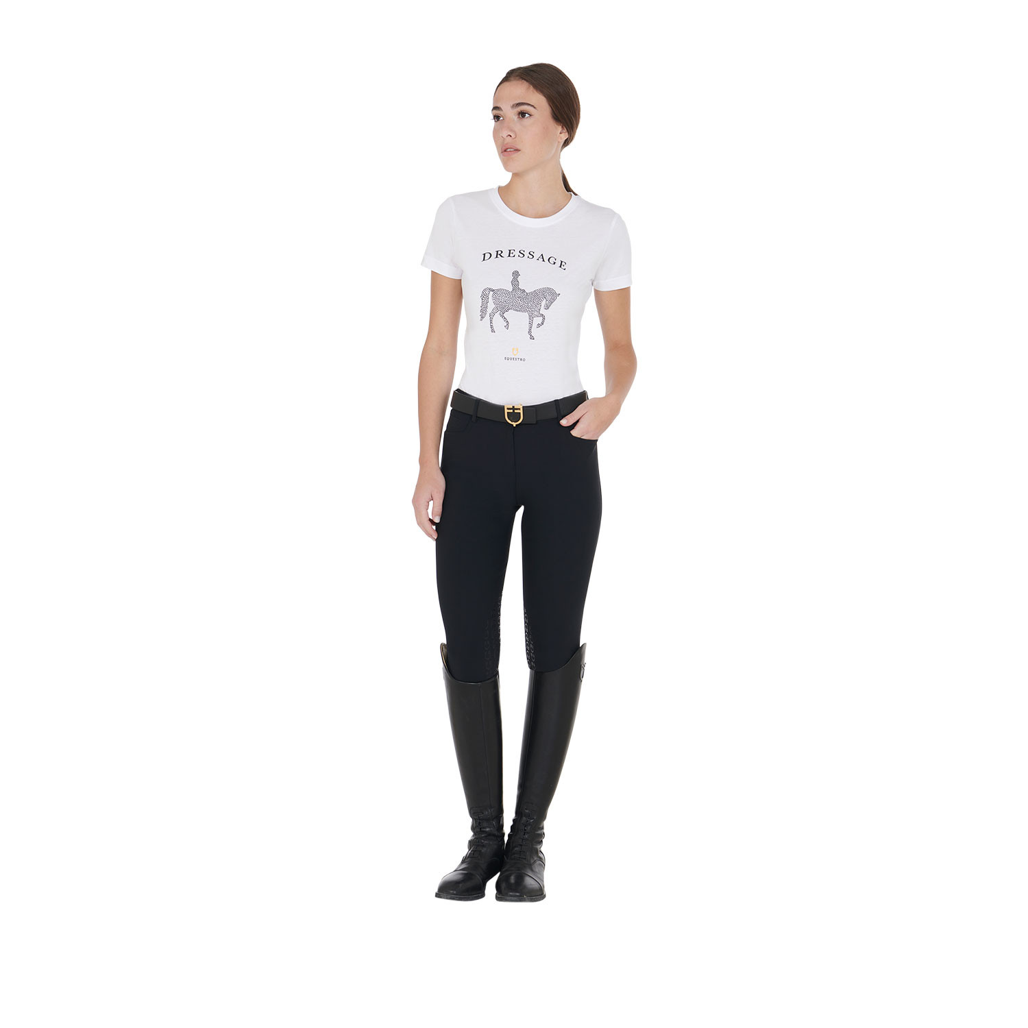 Schmal geschnittenes Damen-Dressur-T-Shirt mit Strass