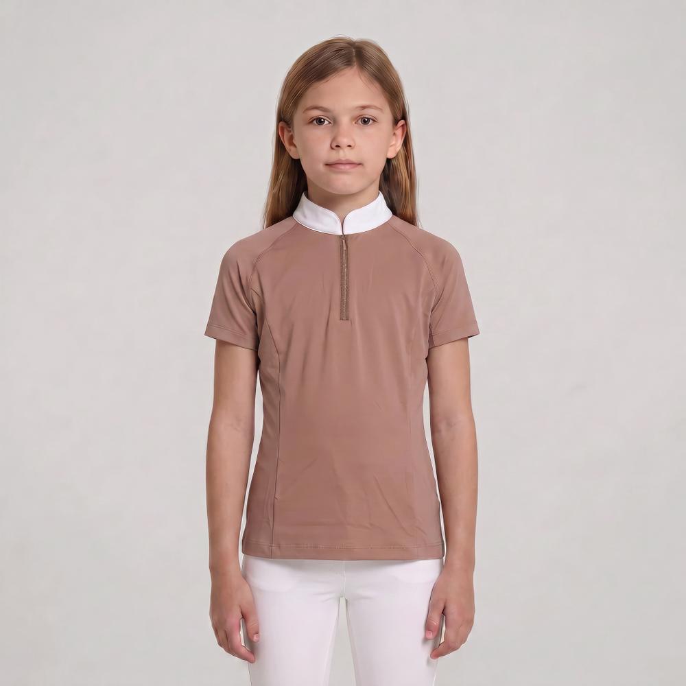 Turniershirt Classic Mädchen kurzarm mit Glitzerreißverschluss