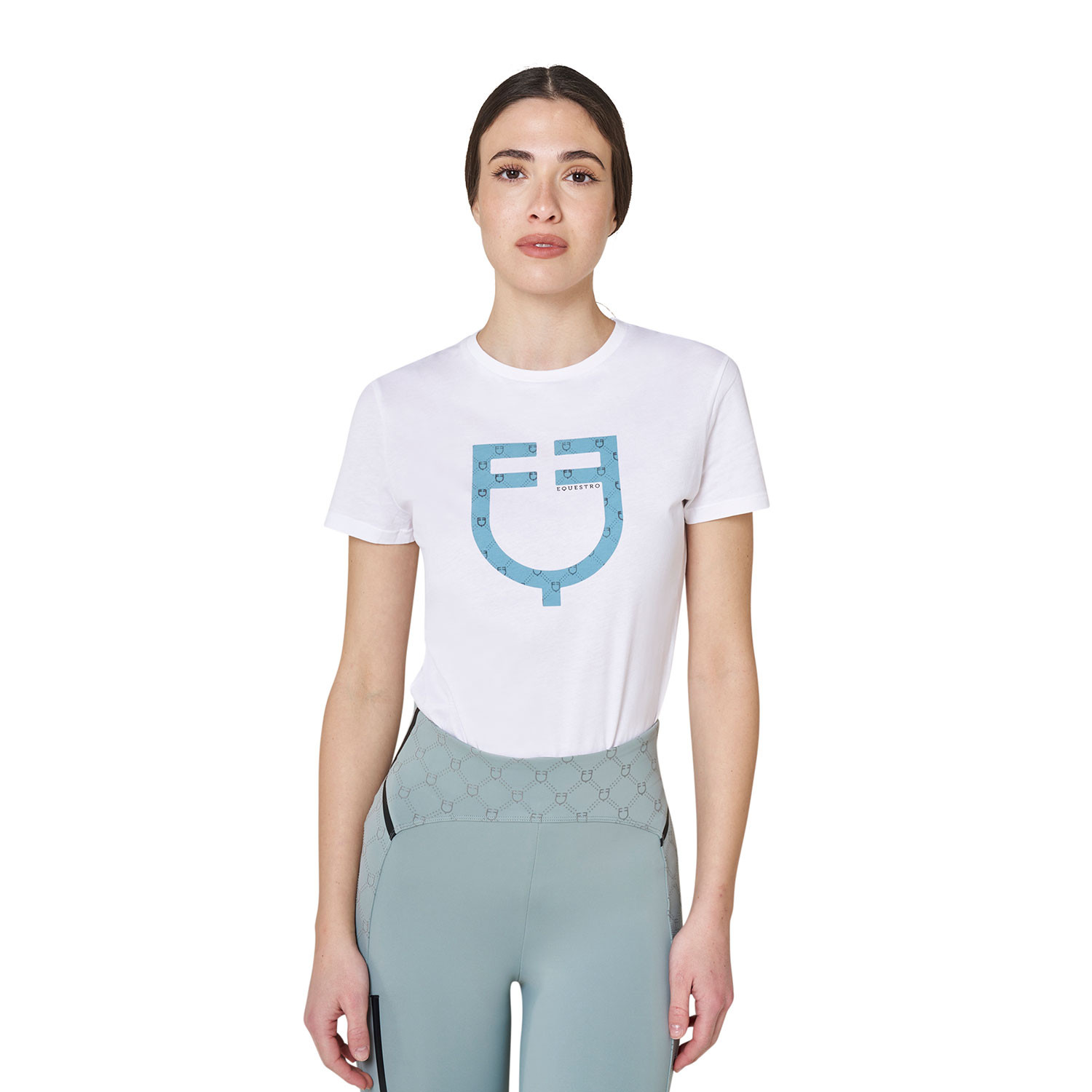 T-Shirt mit Monogramm-Logo in Velours-Optik für Damen