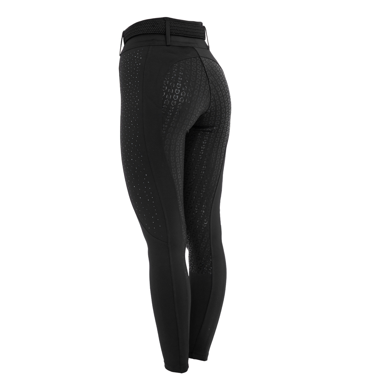 Damen-Leggings mit hohem Bund, Gürtelschlaufen und Strasssteinen