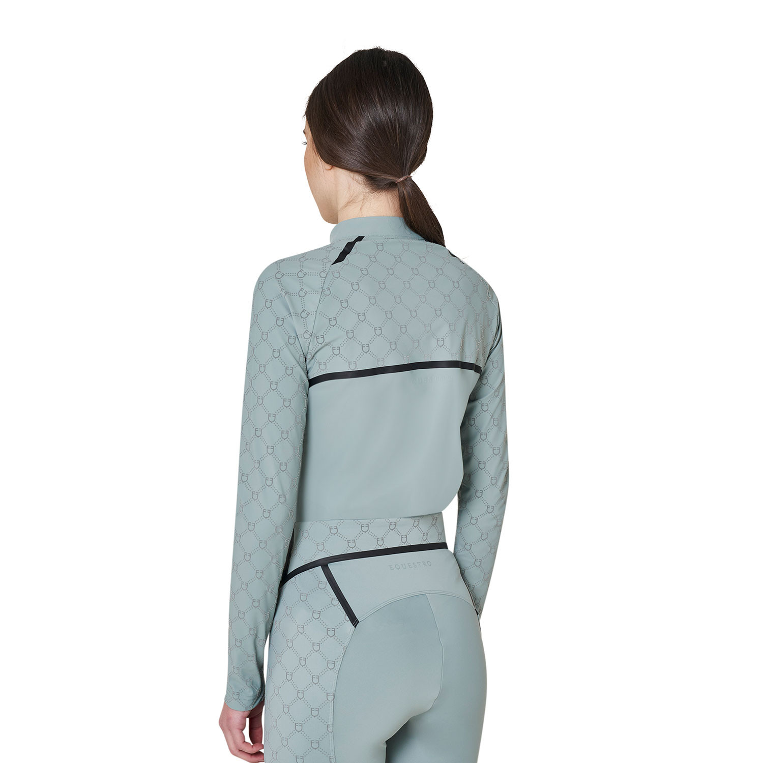 Damen-Trainingspolo langarm mit Monogramm-Print