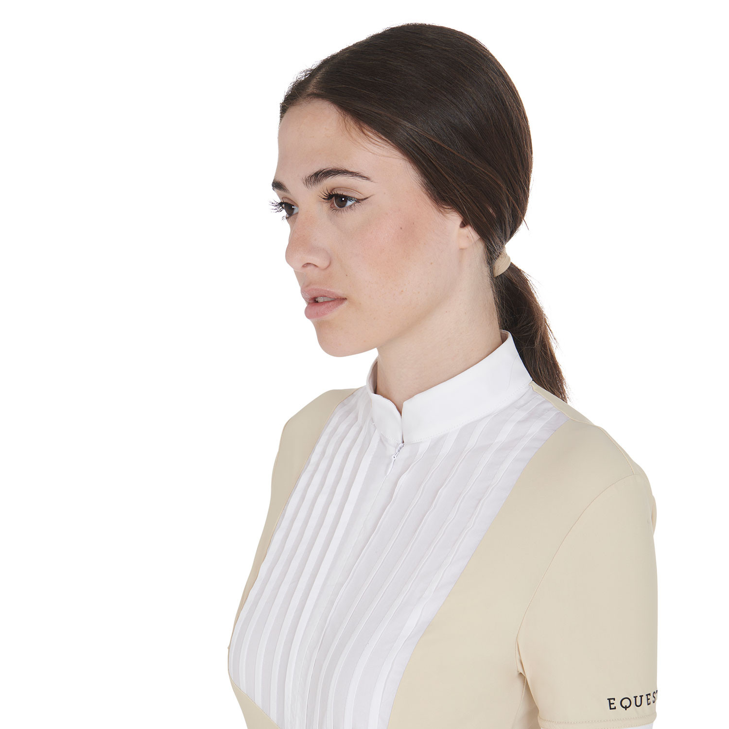 Tailliertes Damen-Poloshirt aus plissierter Baumwolle