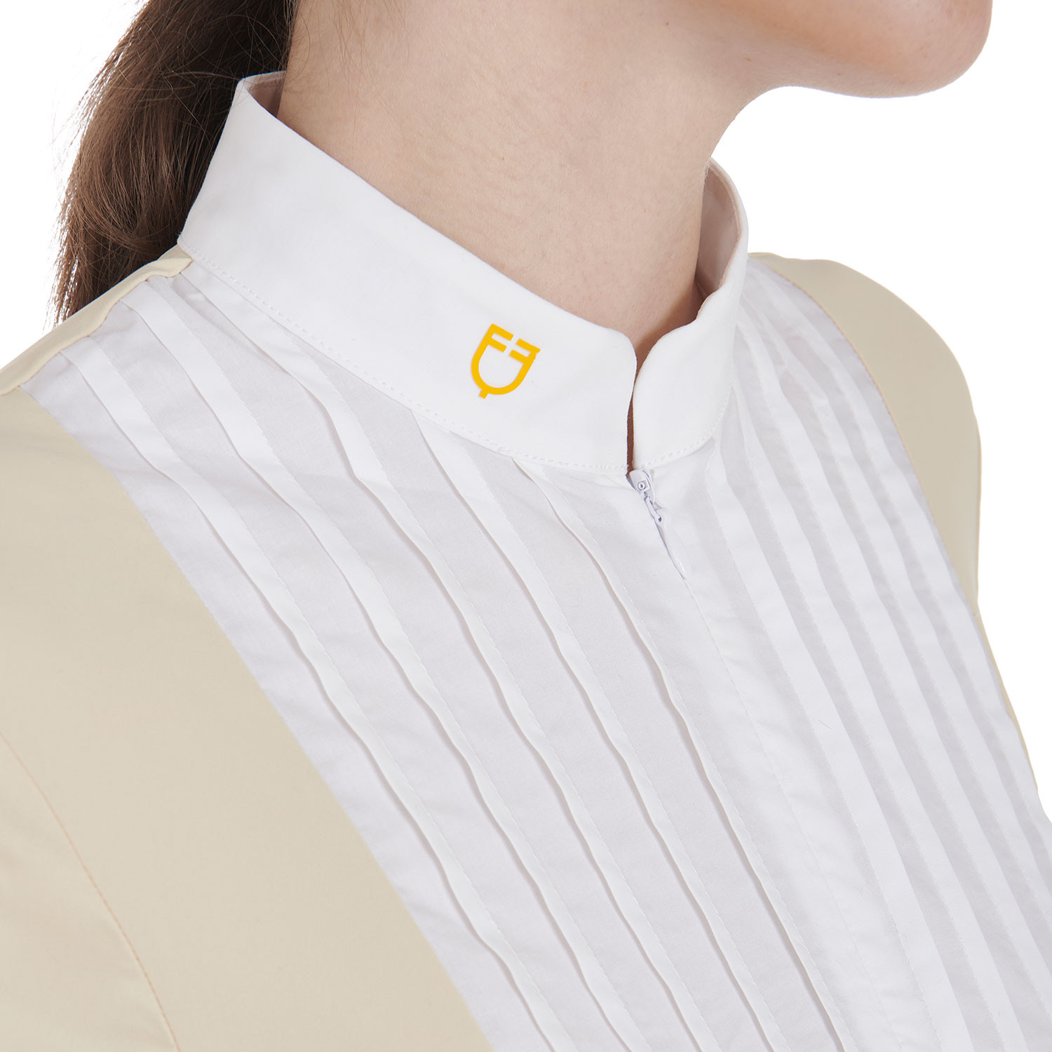 Tailliertes Damen-Poloshirt aus plissierter Baumwolle