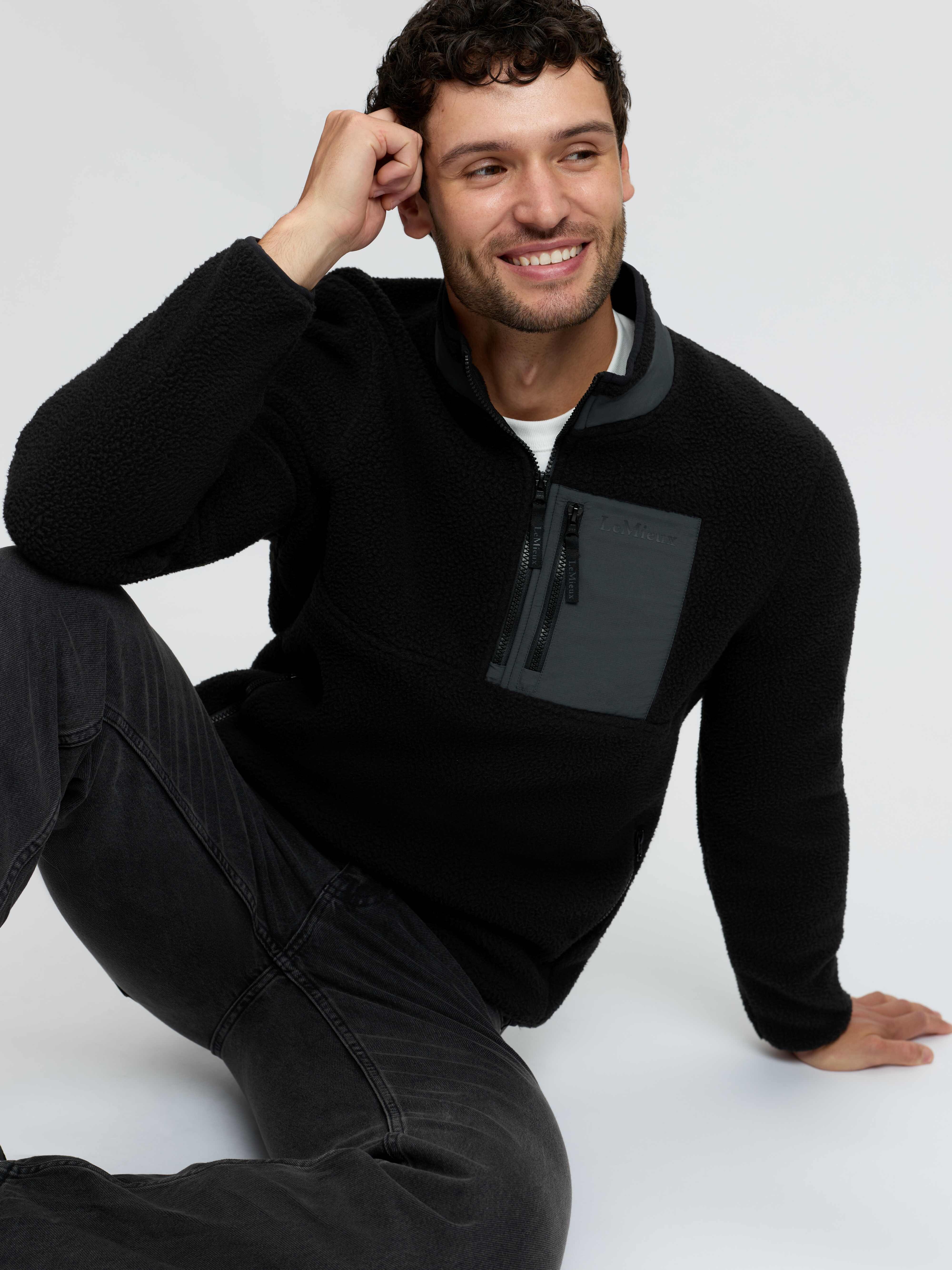 Herren Teddyfell Pullover mit halbem Reißverschluss
