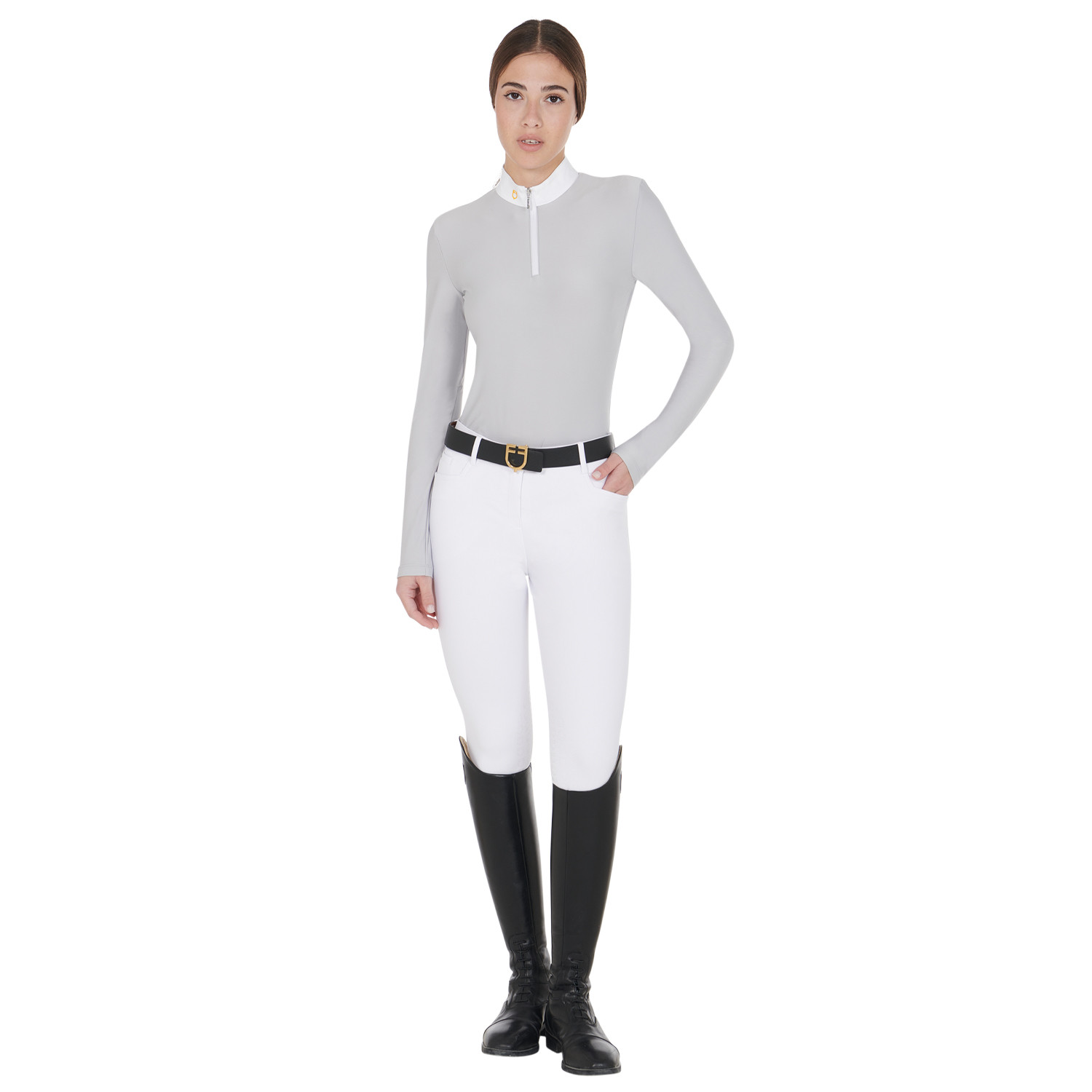 Langarm-Poloshirt aus technischem Fleece für Damen