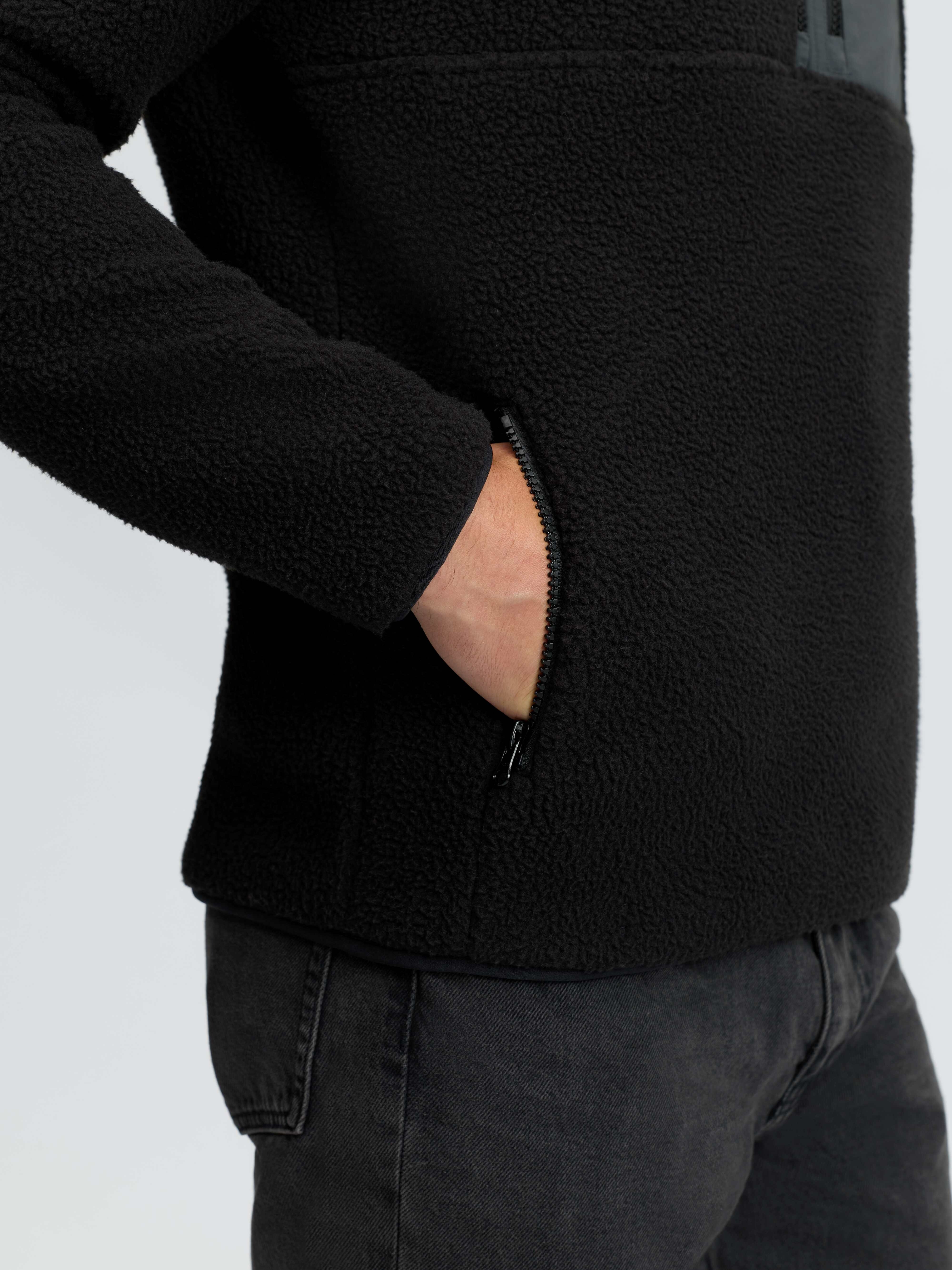 Herren Teddyfell Pullover mit halbem Reißverschluss