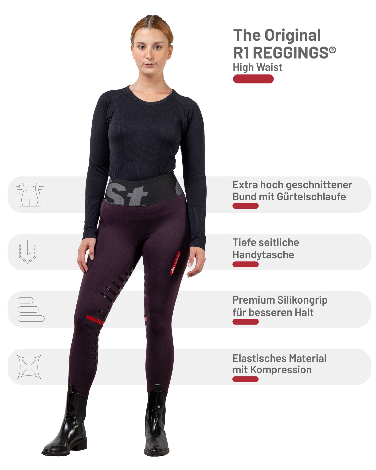 Ladies riding leggings REGGINGS® R1 Highwaist with full grip