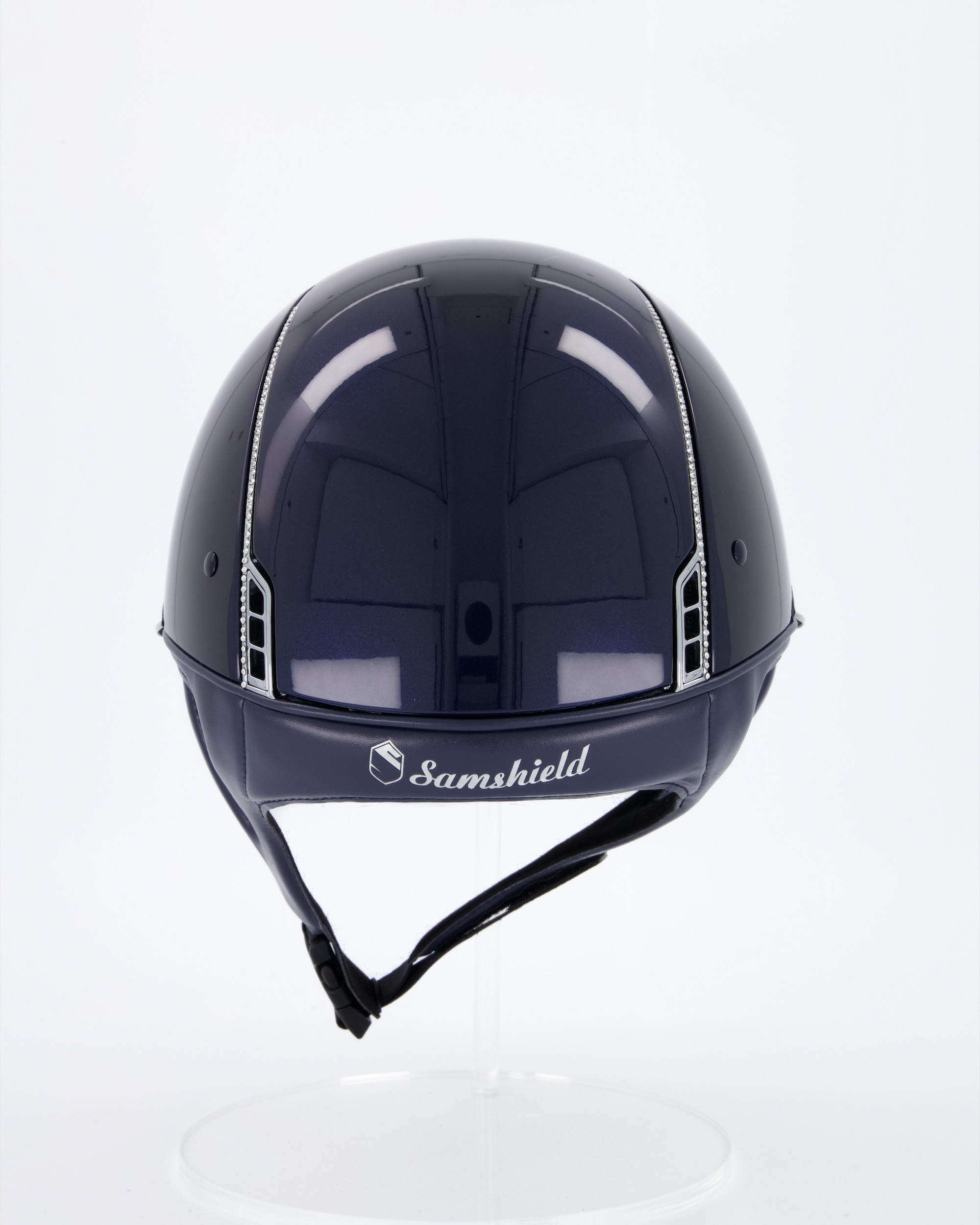 Reithelm Miss Shield Shadowglossy Metallic Blue, Frontal Band Flower Swarovski Jewelry Majestic Blue, Trim Chrome Silber 255 Swarovski Steine, Blason Chrome Silber in blau