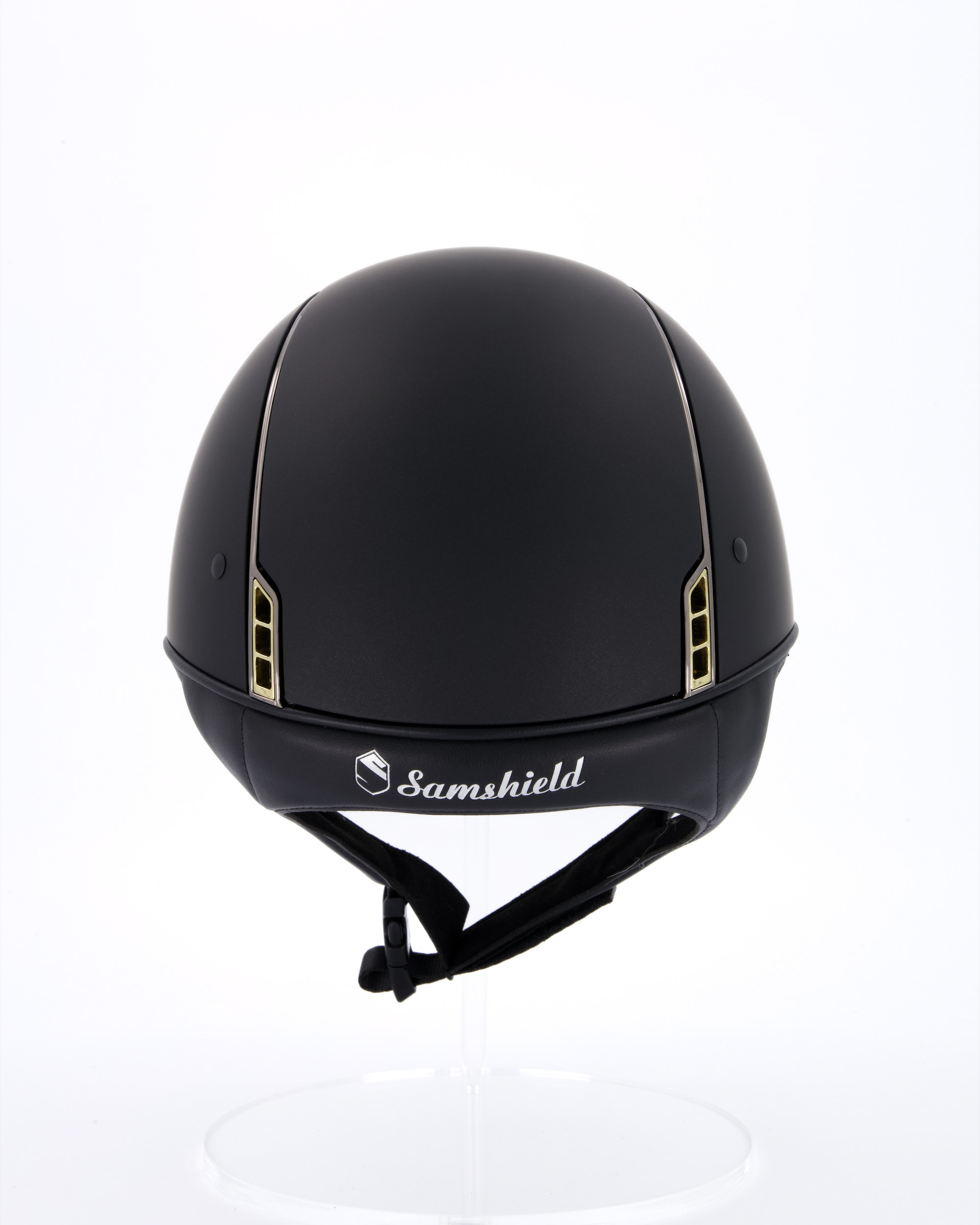 Riding helmet Shadowmatt Black Chrome Blason Crystal Fabric Gold in black