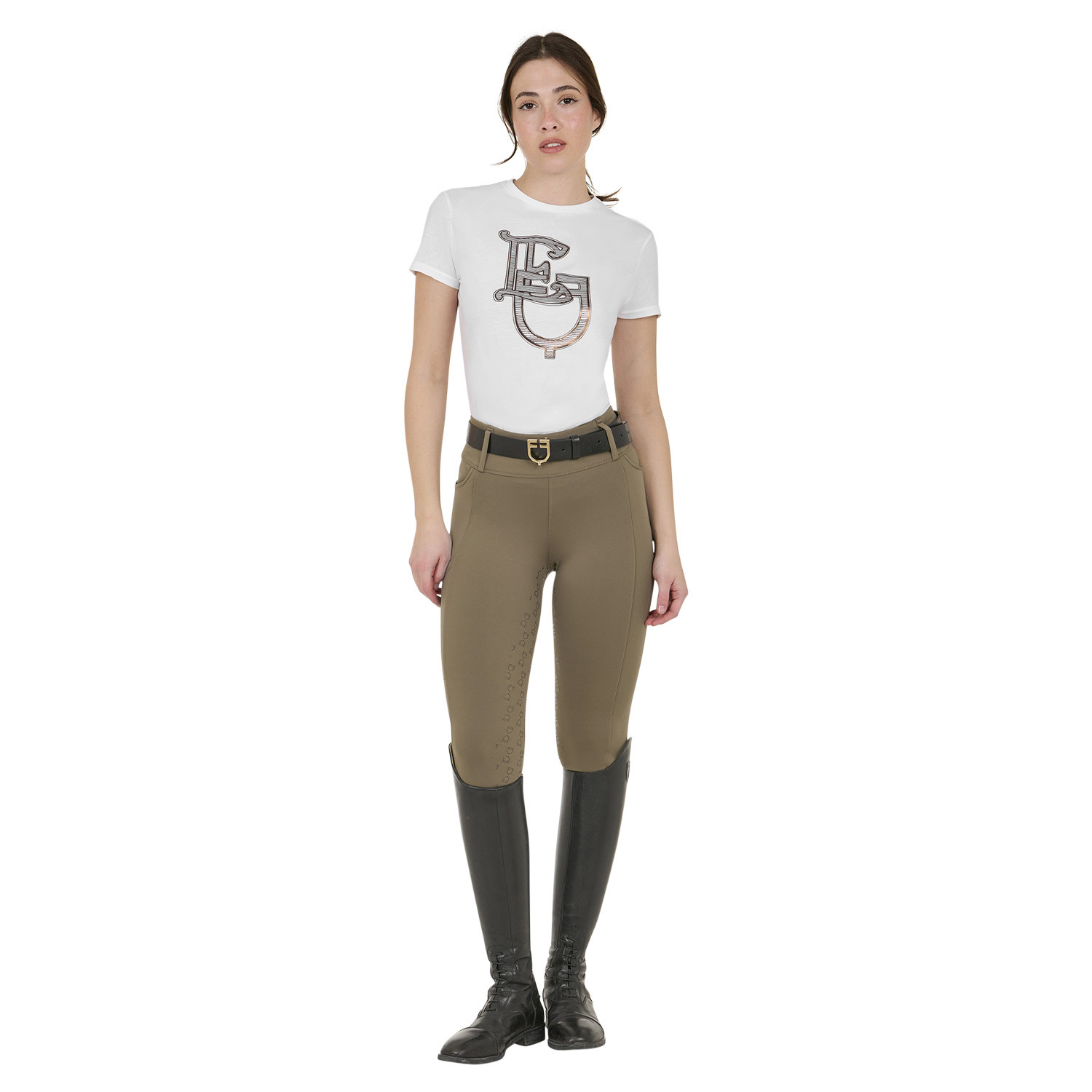 Damen-Leggings mit hohem Bund und Gürtelschlaufen