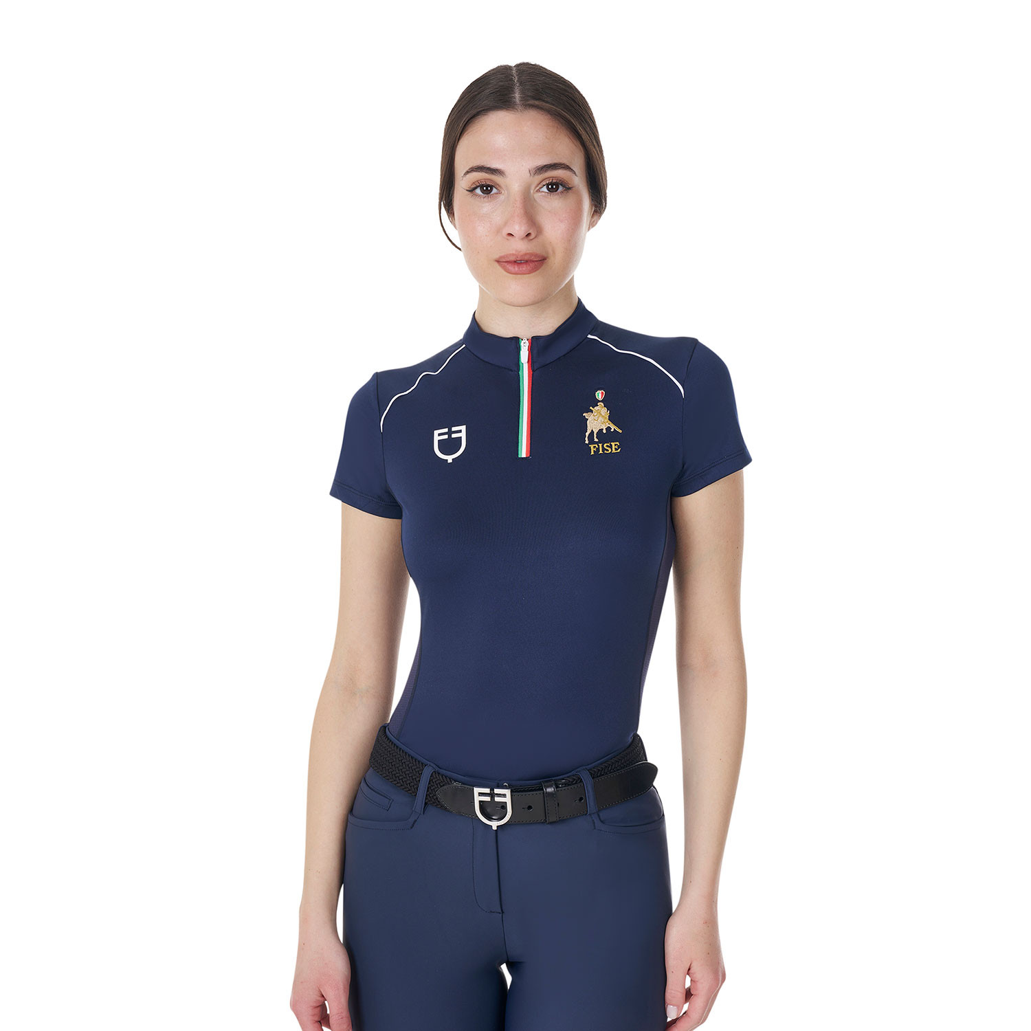 Damen-Trainingspolo mit Reißverschluss in italienischen Farben X FISE