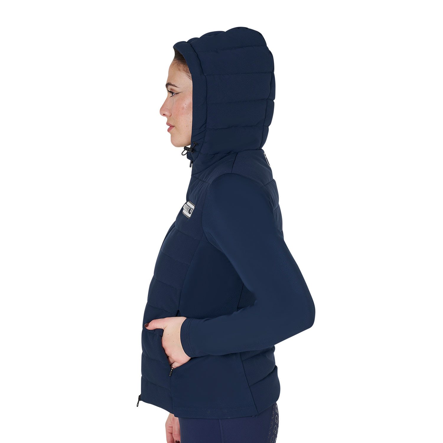 Damen-Daunenjacke mit Kapuze aus technischem Materialmix