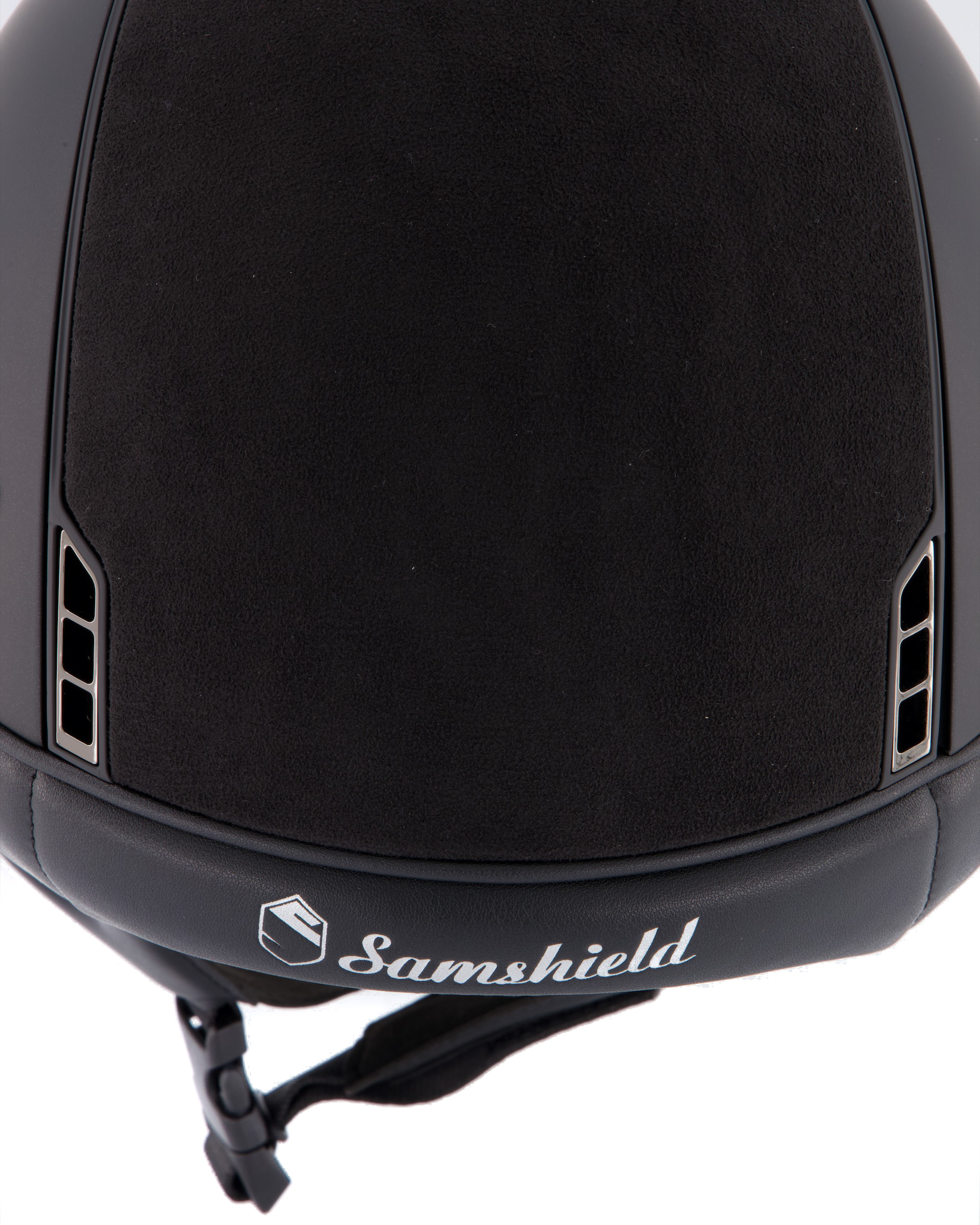 Reithelm Miss Shield Shadowmatt, Top Alcantara Black, Frontal Band Flower Swarovski Black, Trim Matt Black, Blason Crystal Fabric Black in schwarz