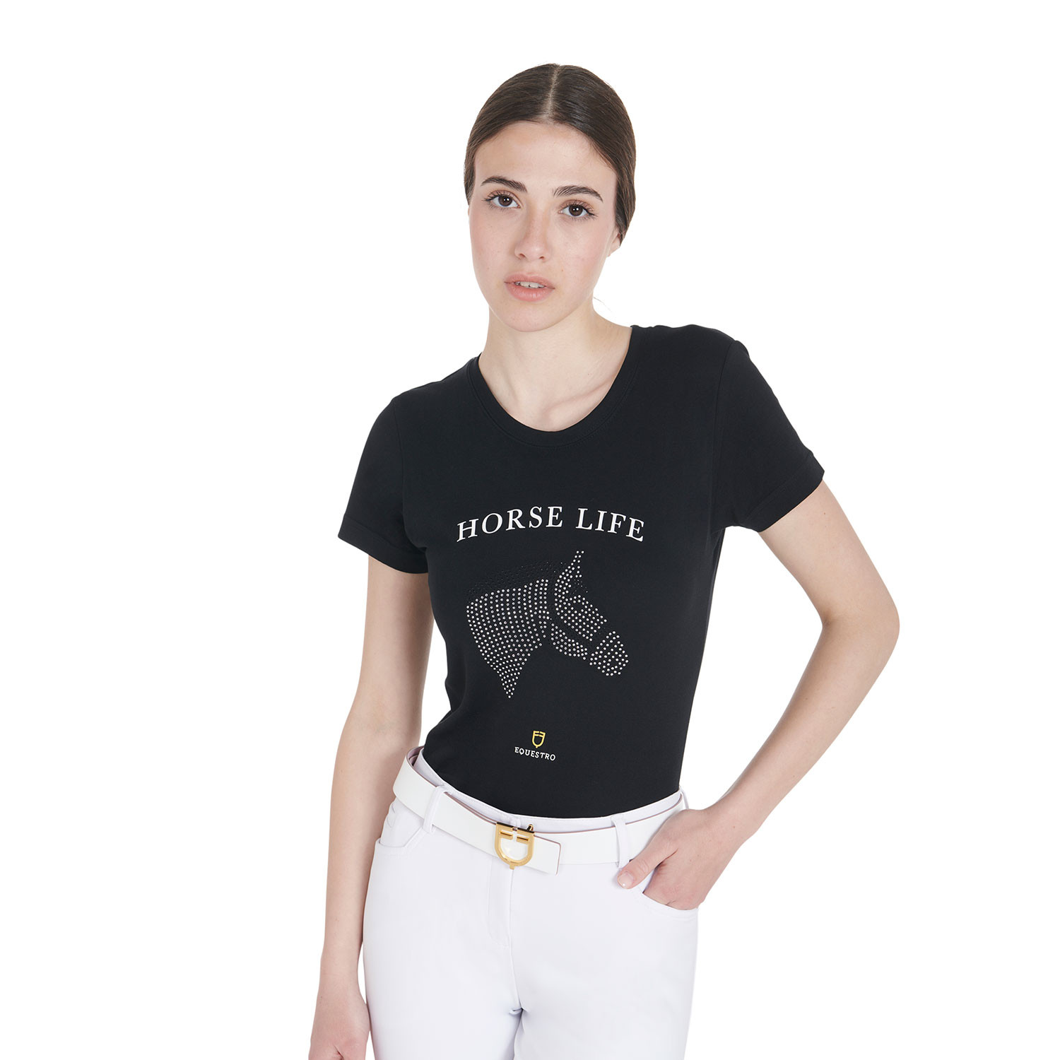 Damen Slim-Fit T-Shirt Horse Life mit Strass