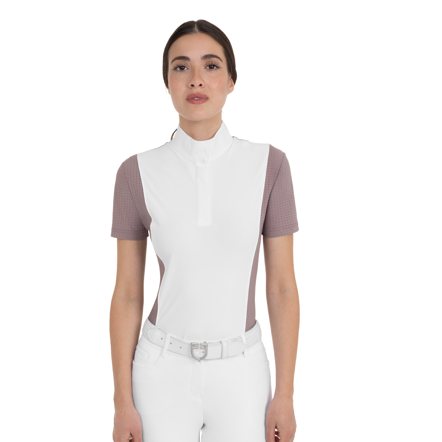 Women's short-sleeved competition polo with mesh inserts