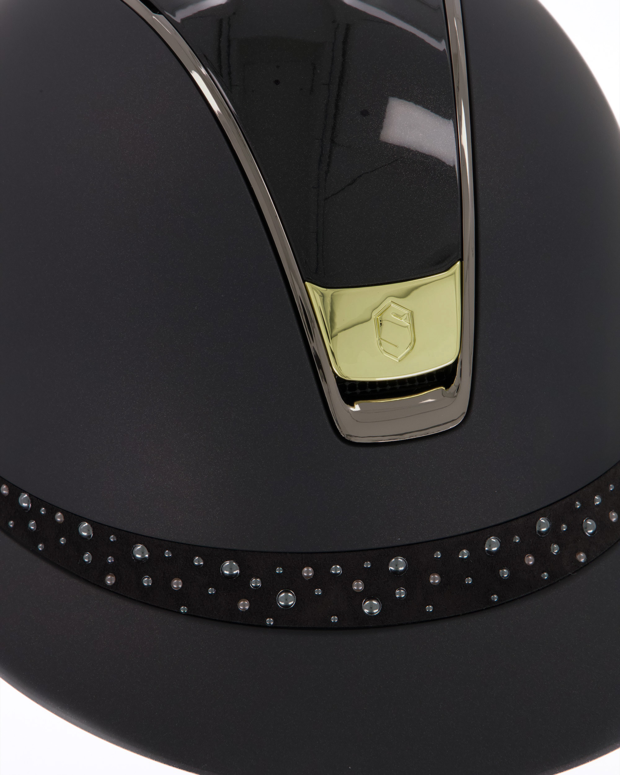 Reithelm 2.0 Miss Shield Shadowmatt black, Top Shadowglossy,Frontal Band Night Pearl, Trim Chrome Black, Blason Chrome Gold