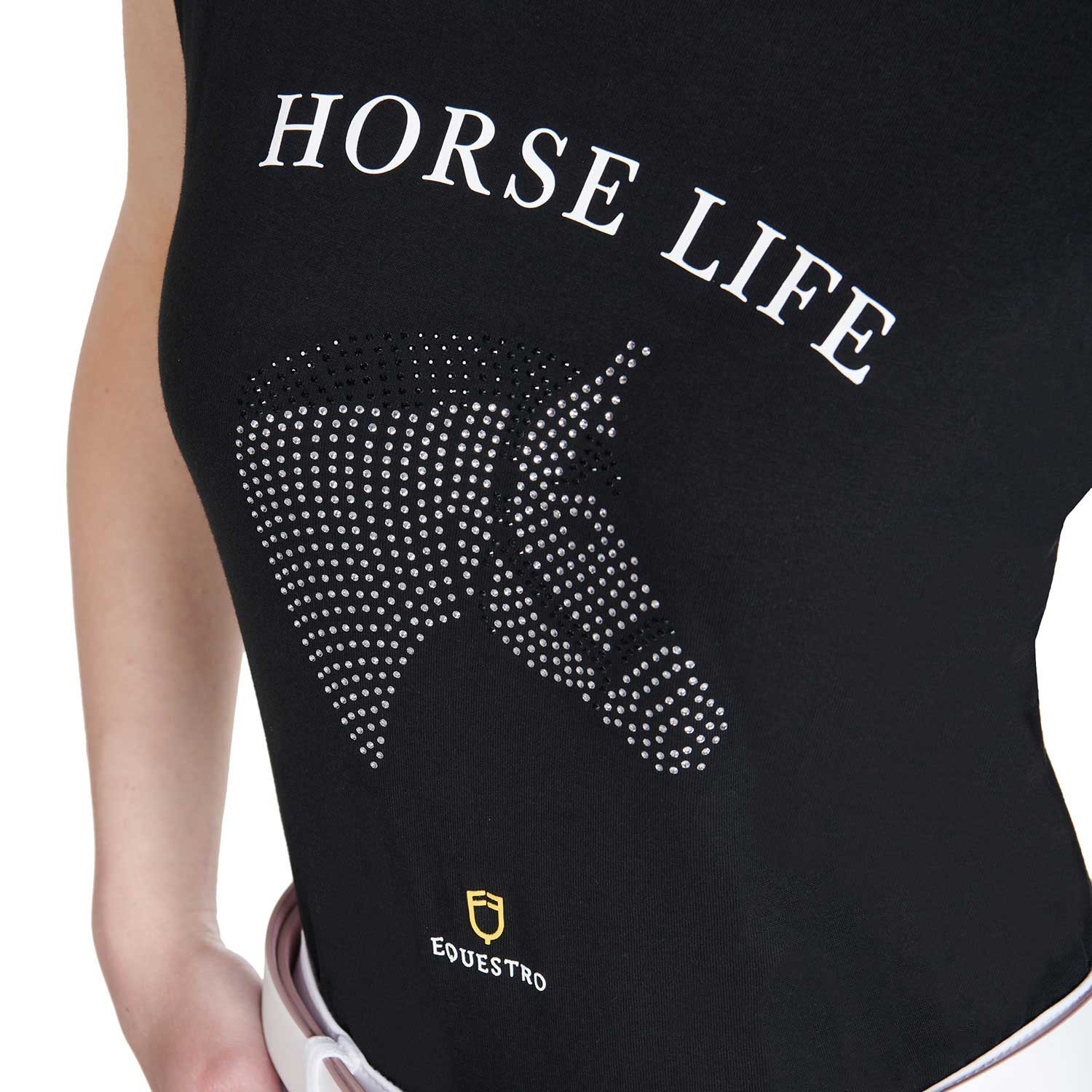 Damen Slim-Fit T-Shirt Horse Life mit Strass