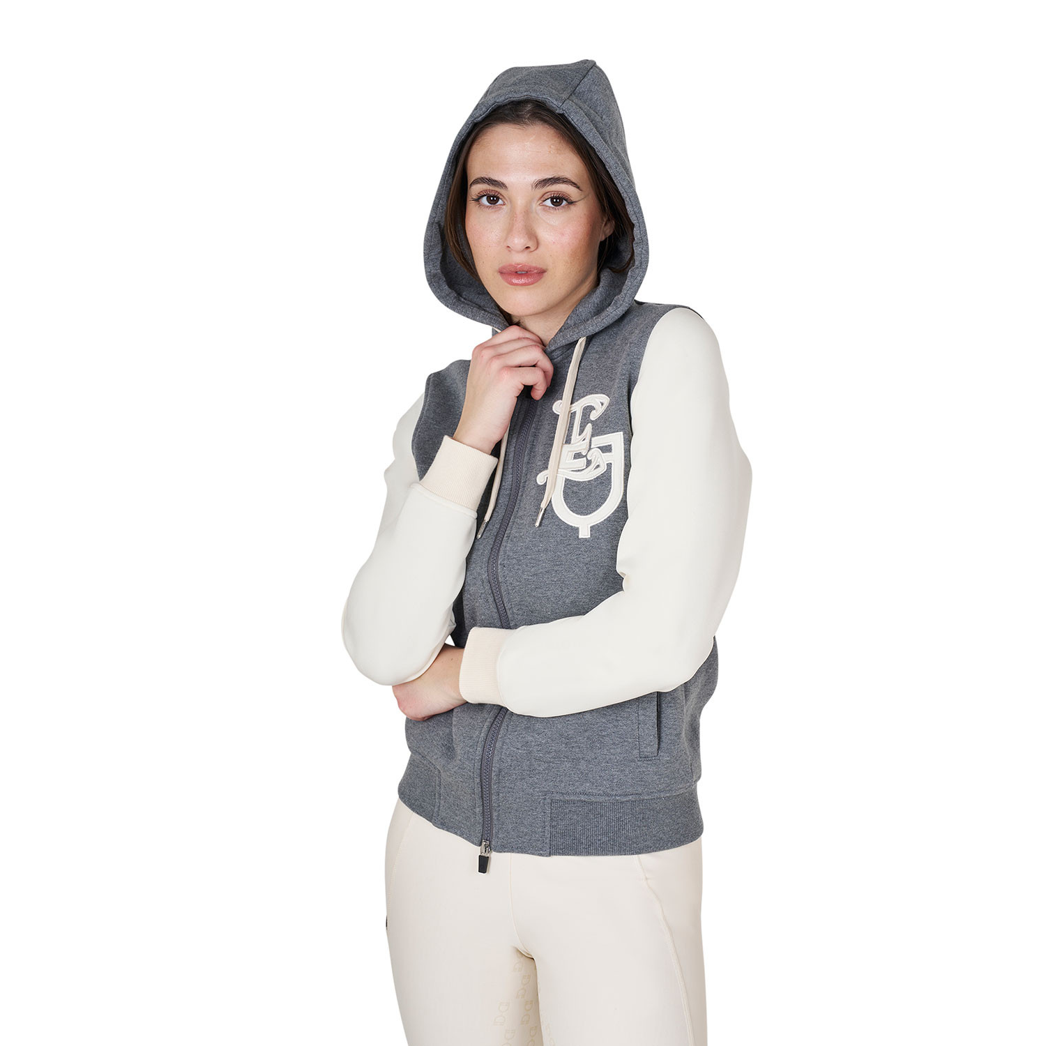 Damen-EQ-Hoodie zweifarbig mit Frontreißverschluss
