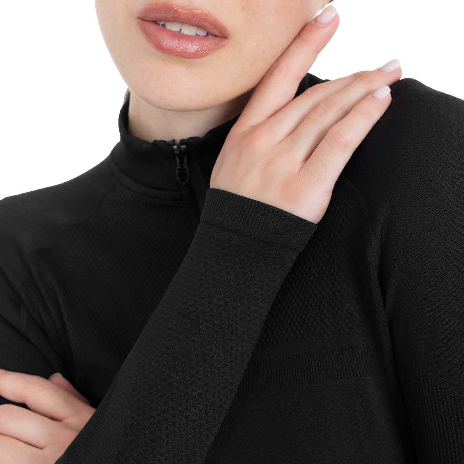 Trainings-Poloshirt für Damen aus technischem Strick mit Reißverschluss