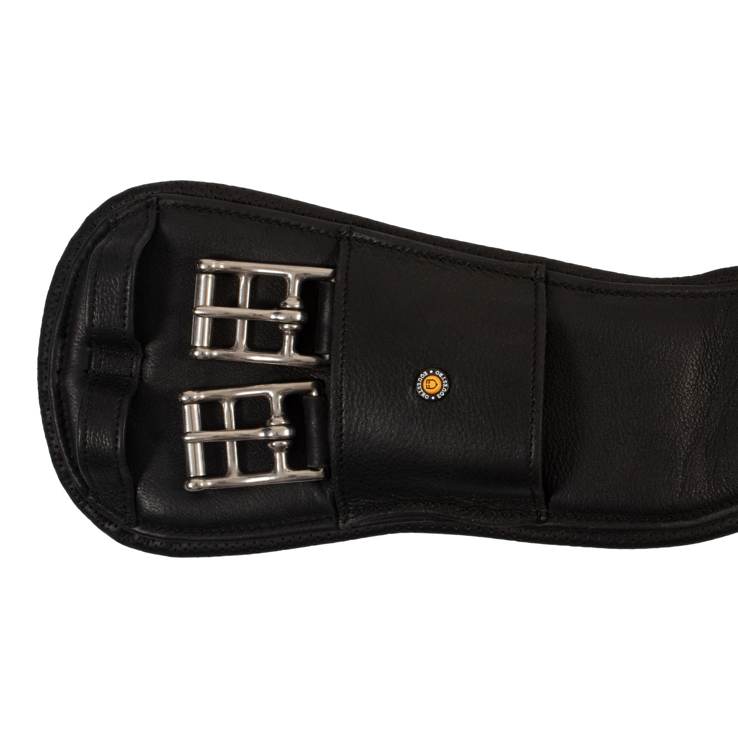 Anatomischer Dressursattelgurt aus Leder mit Logo-Pin