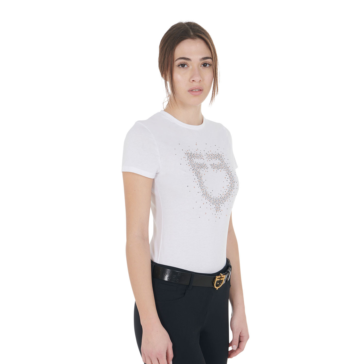 Schmal geschnittenes Damen-T-Shirt mit pinkem Strass