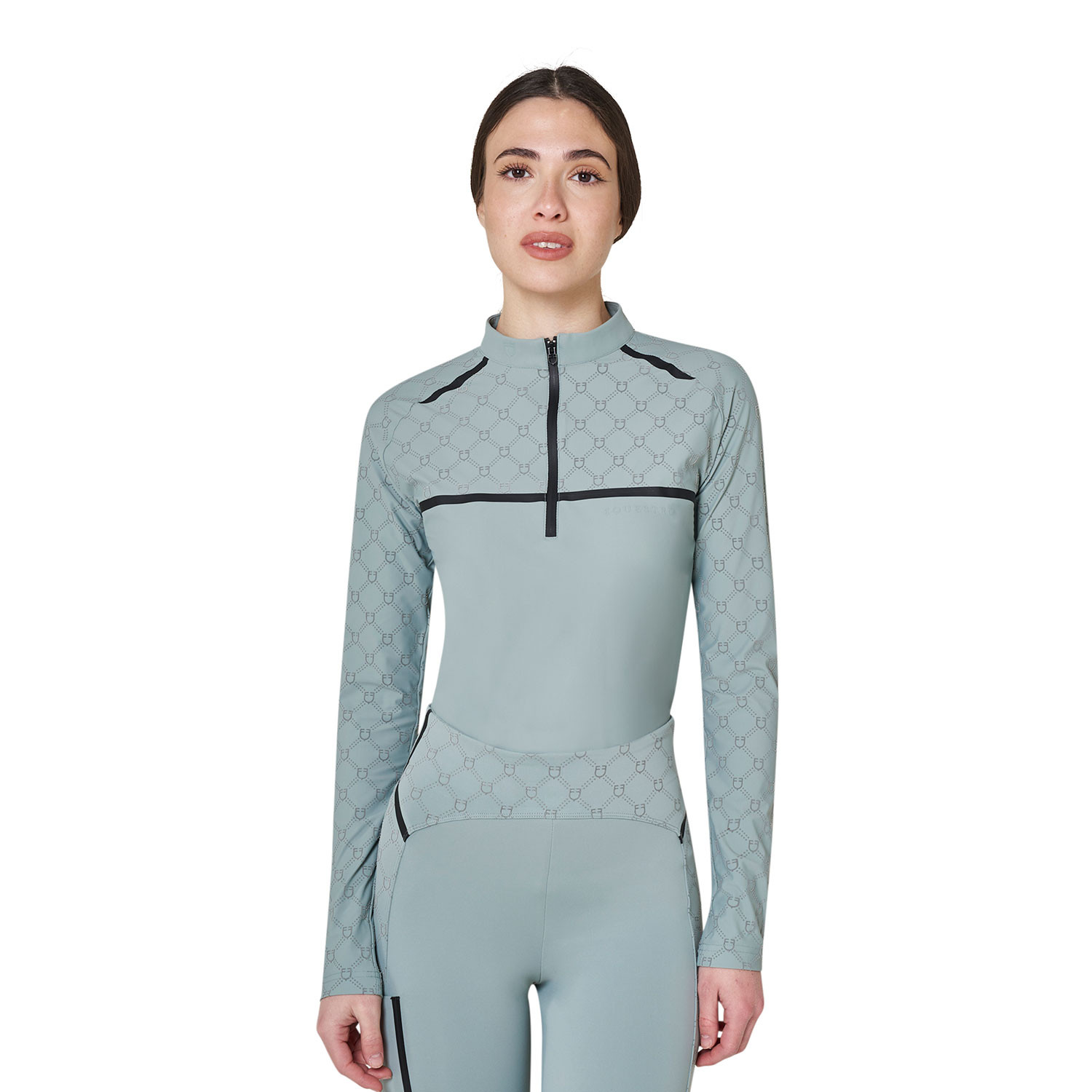 Damen-Trainingspolo langarm mit Monogramm-Print