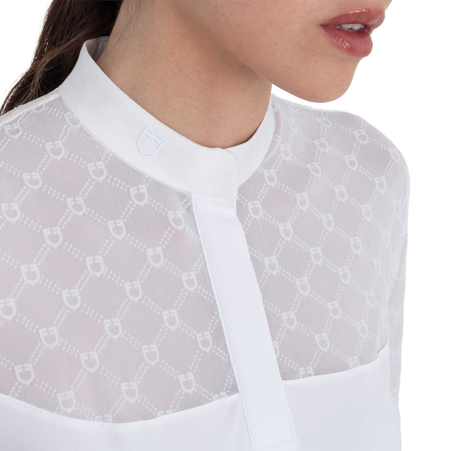 Langärmliges Damen-Turnierpolo mit Tüll-Einsätzen