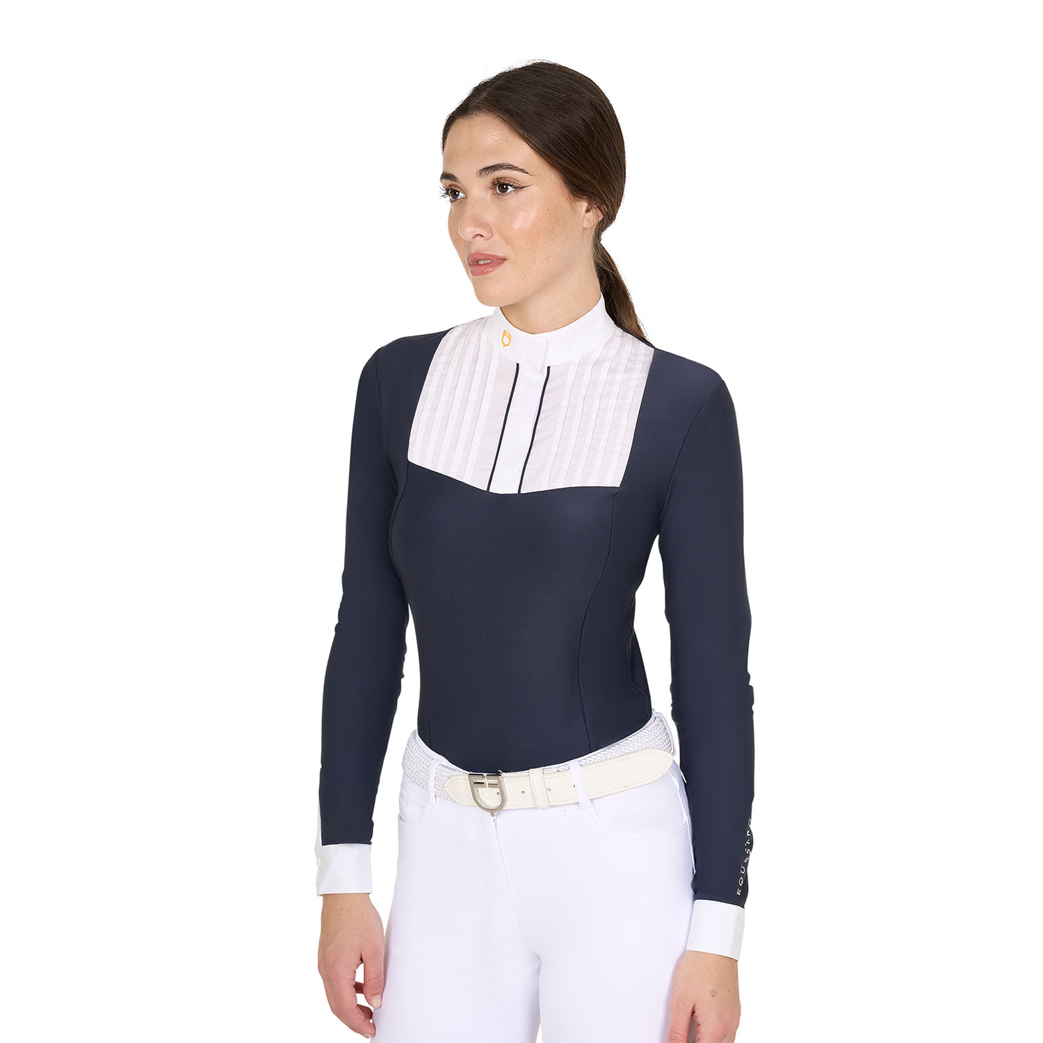 Tailliertes Damen-Poloshirt aus plissierter Baumwolle