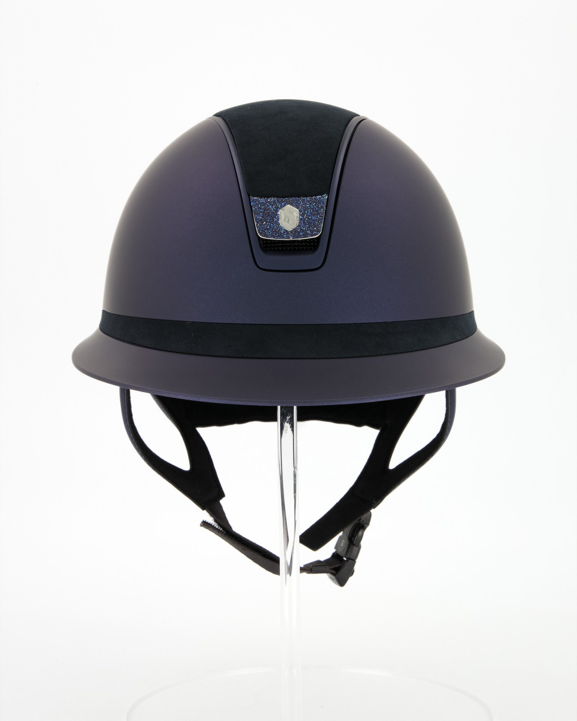 Reithelm Miss Shield 2.0 Shadowmatt, Top u. Frontalband Alcantara, Trim Matt Navy, Blason Crystal Fabric Blue in blau