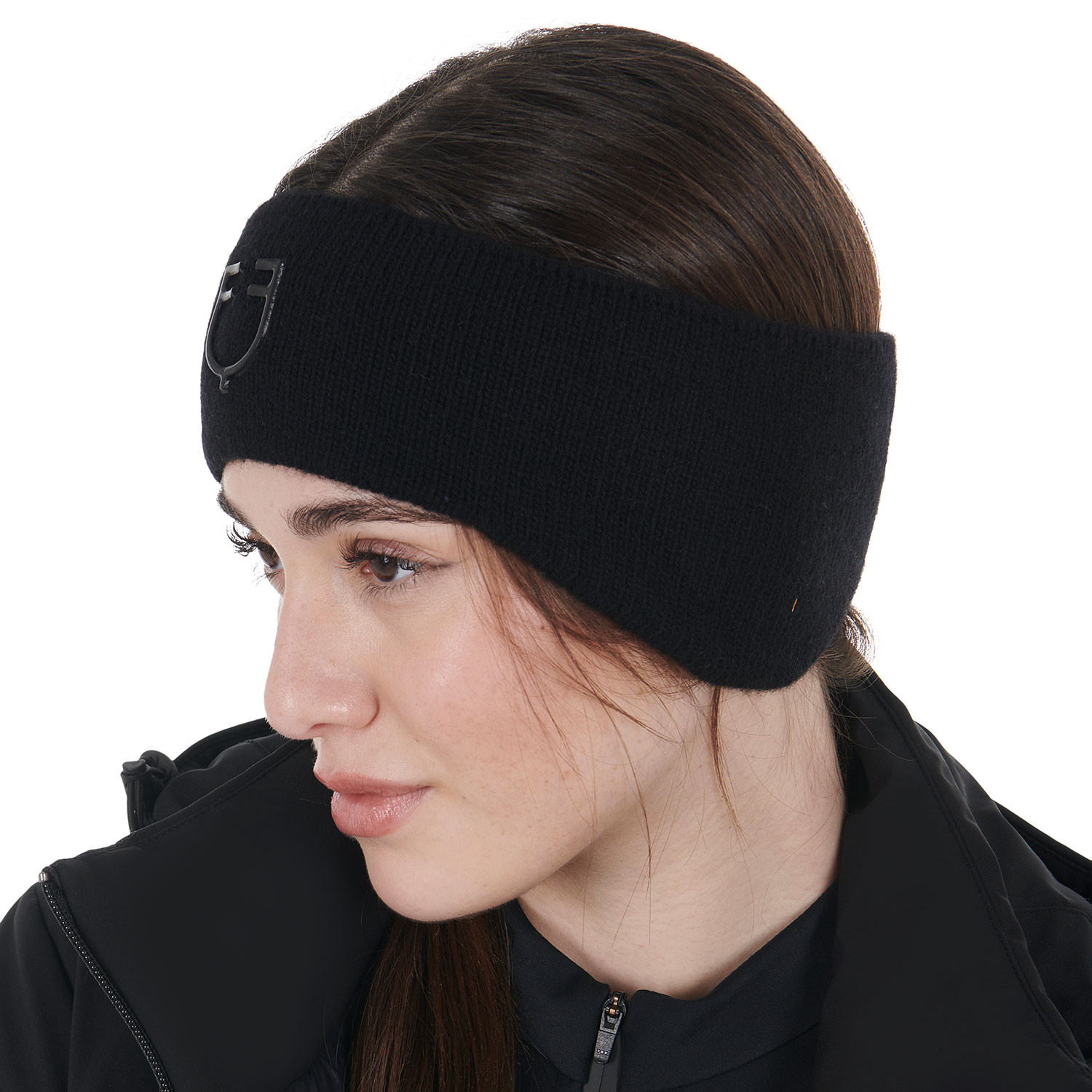 Geripptes Woll-Stirnband mit Ohrenwärmer und Logo, Unisex