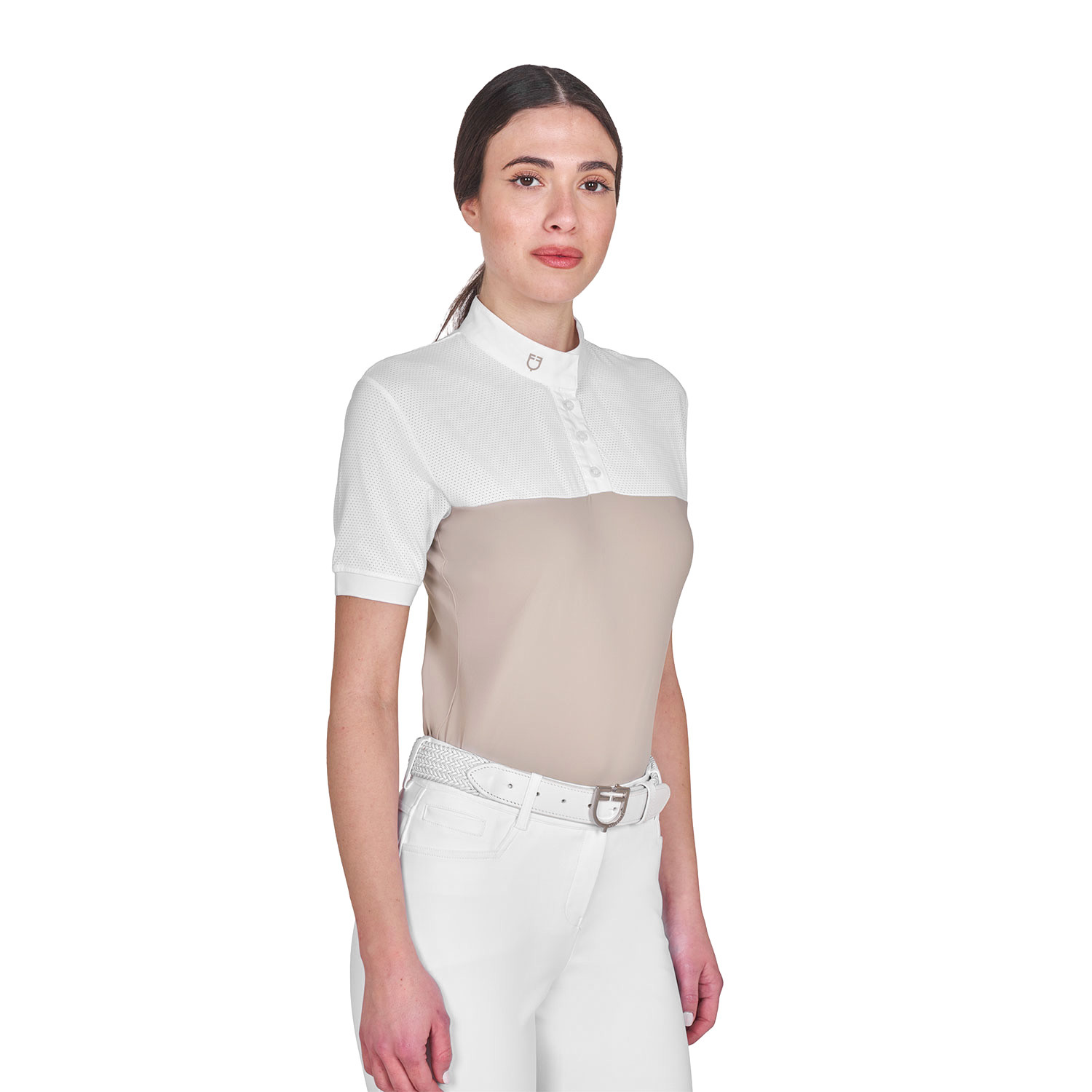 Schmal geschnittenes Damen-Poloshirt aus Funktionsmaterial und Mesh