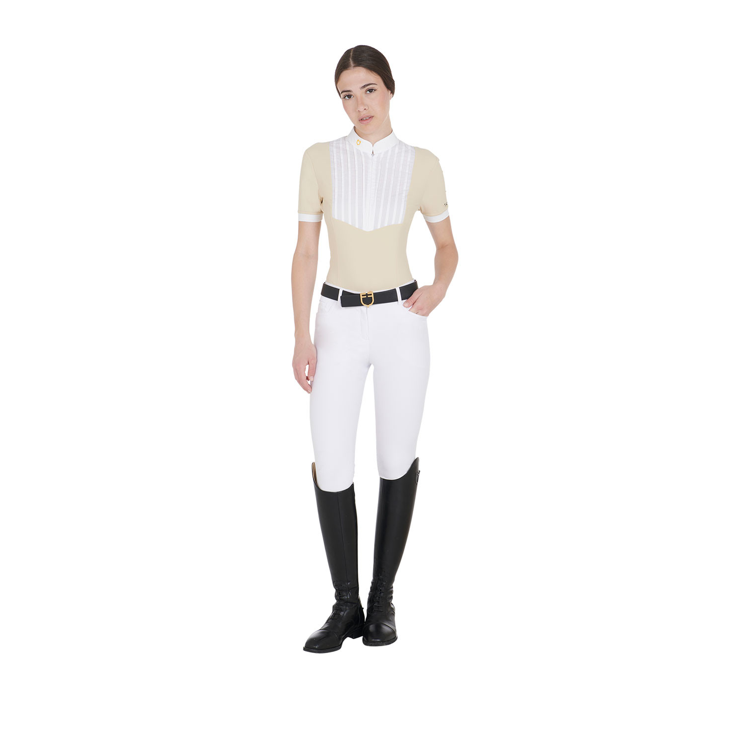 Tailliertes Damen-Poloshirt aus plissierter Baumwolle