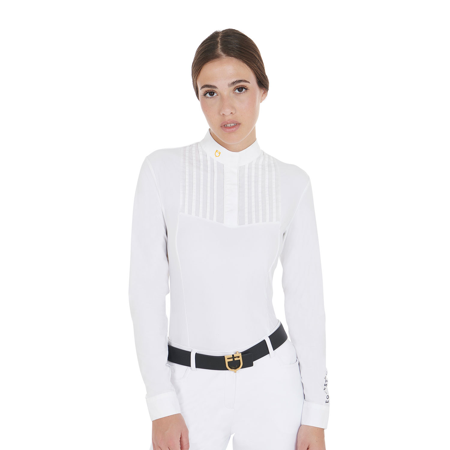 Tailliertes Damen-Poloshirt aus plissierter Baumwolle