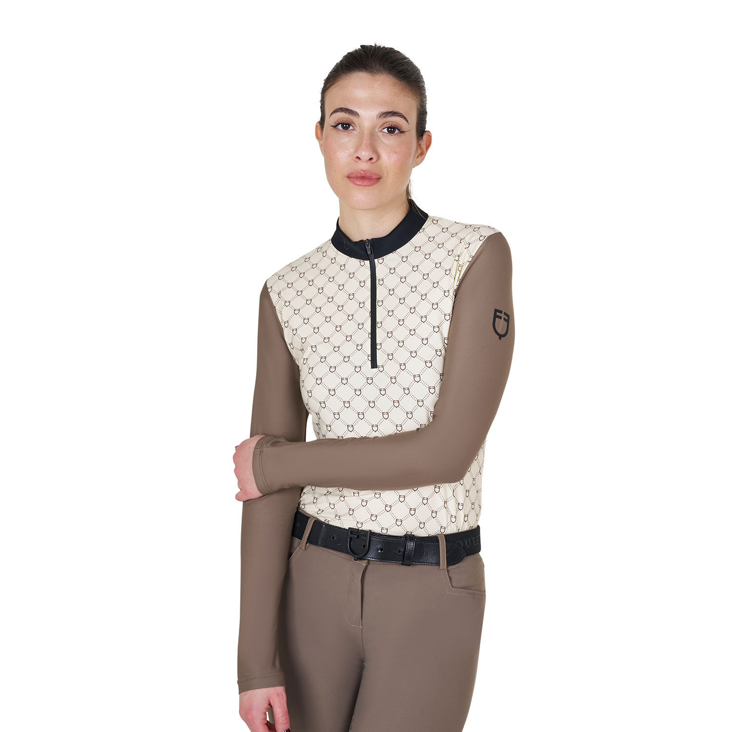 Langarm-Trainingspoloshirt für Damen mit Monogramm-Print