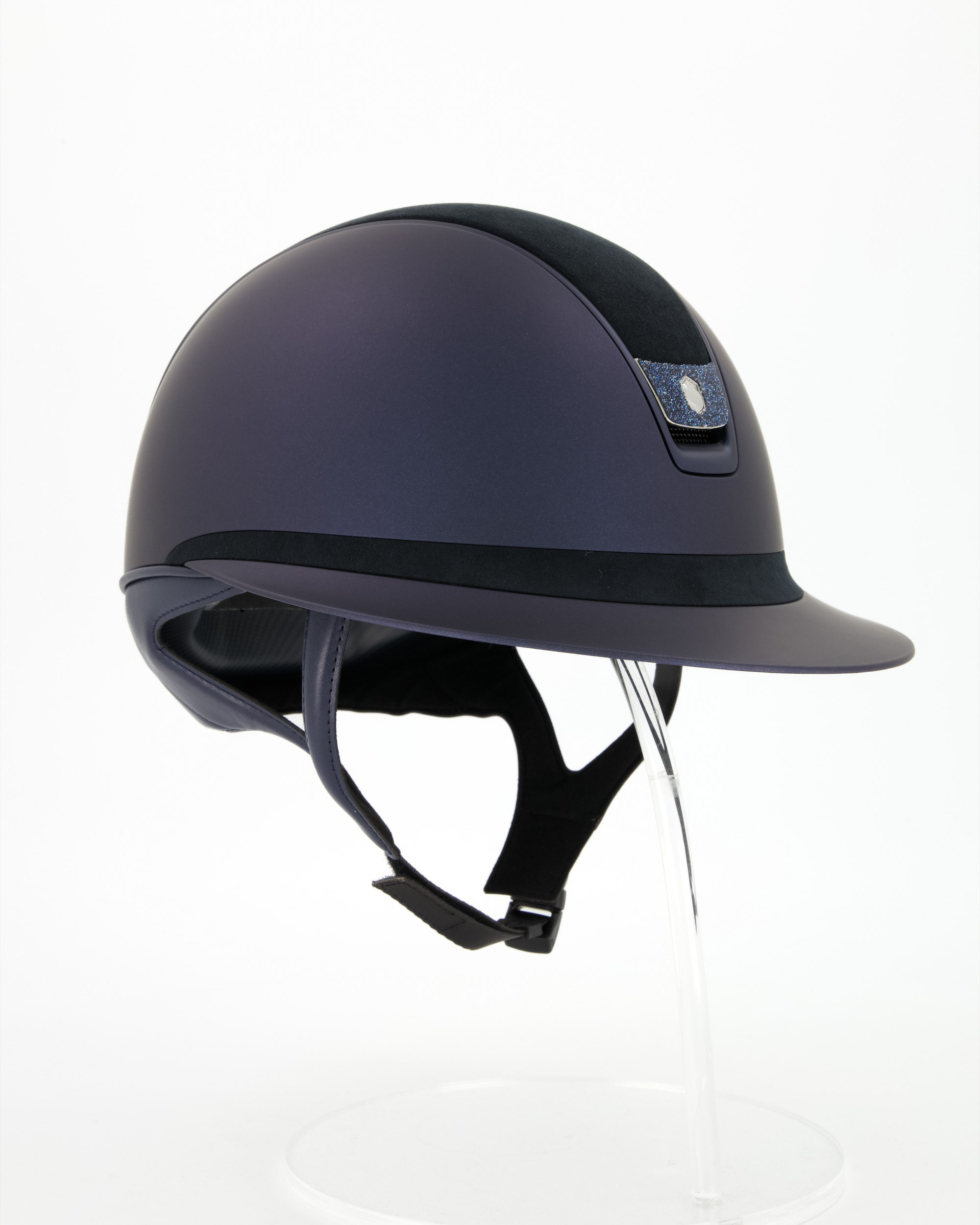 Reithelm Miss Shield 2.0 Shadowmatt, Top u. Frontalband Alcantara, Trim Matt Navy, Blason Crystal Fabric Blue in blau