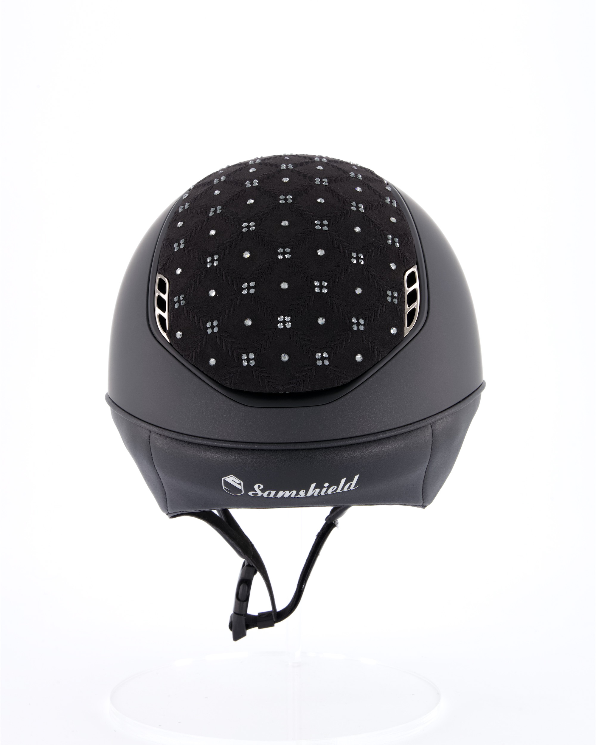 Reithelm 2.0 Shadowmatt, Top Royal Flower Swarovski, Trim Matt Black, Blason Chrome Black in schwarz