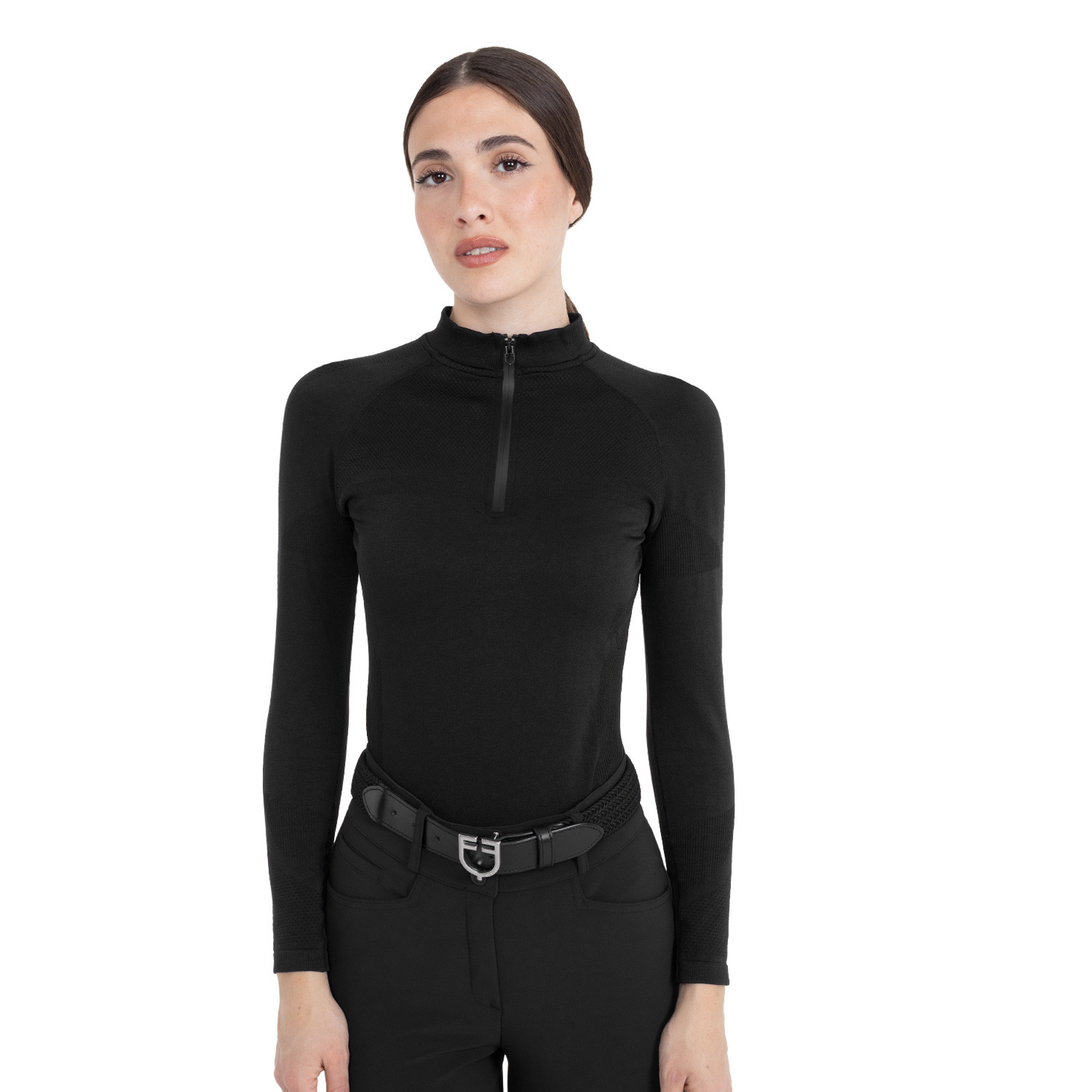 Trainings-Poloshirt für Damen aus technischem Strick mit Reißverschluss