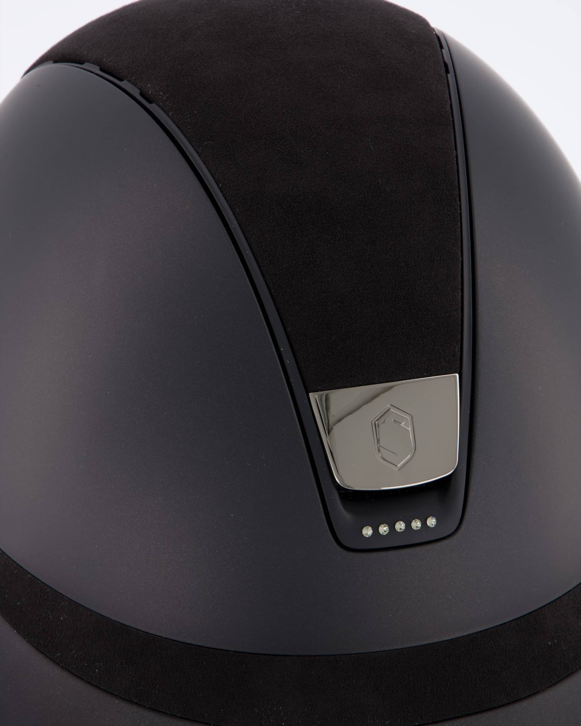 Reithelm Miss Shield Shadowmatt Top u. Frontal Band Alcantara black, Trim Matt black, Blason Chrome Black, 5 Swarovski Steine in schwarz