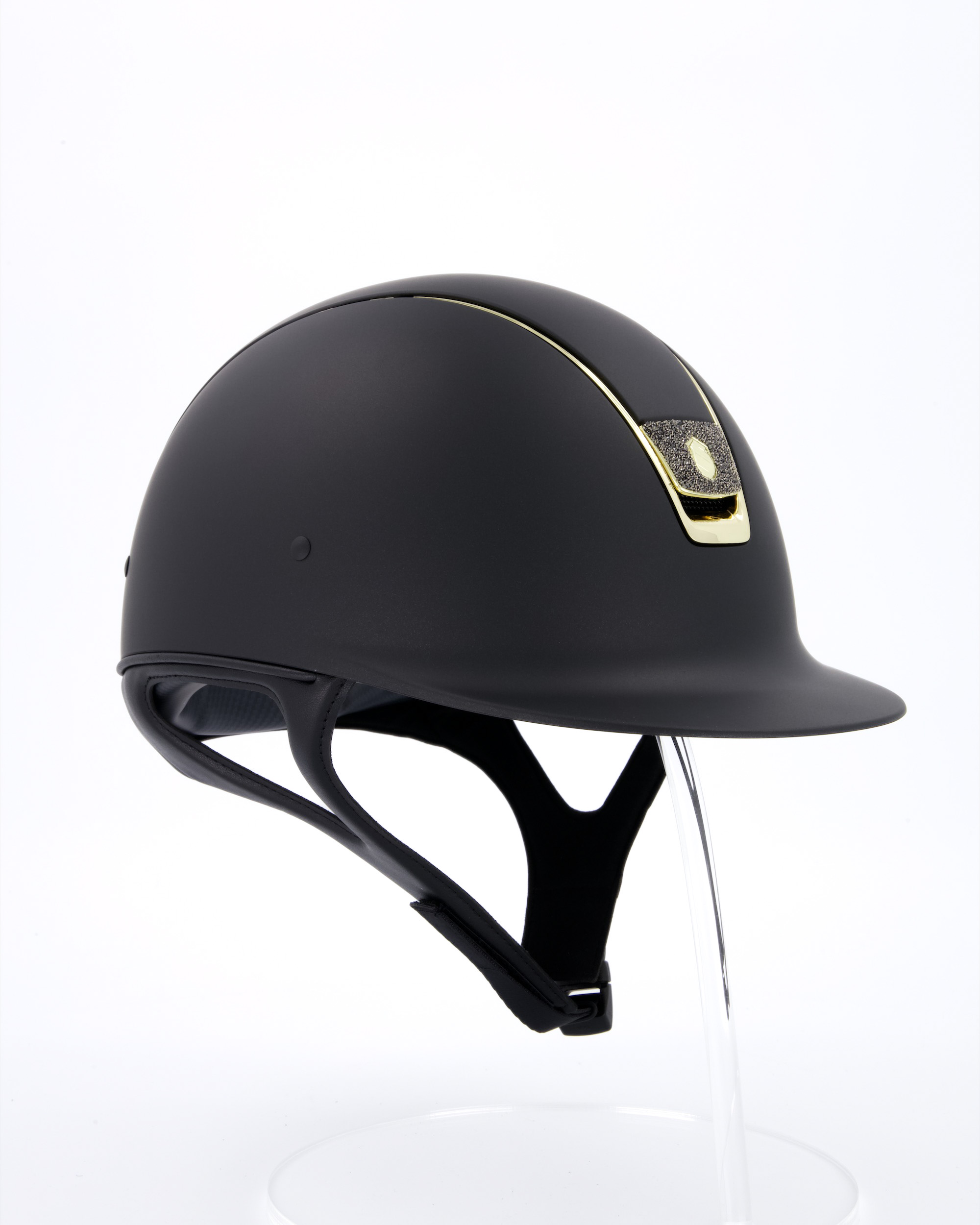 Riding helmet Shadowmatt Black Chrome Gold Blason Crystal Fabric Gold in black